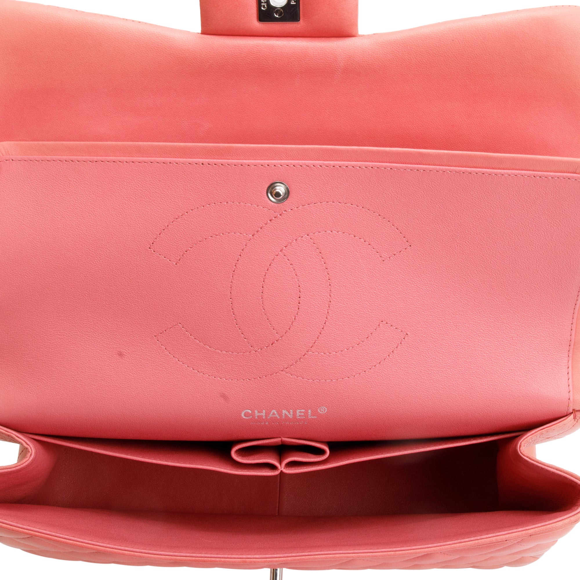 Chanel Pink Quilted Lambskin Leather Classic Jumbo Double Flap Bag w/ Authenticity Card