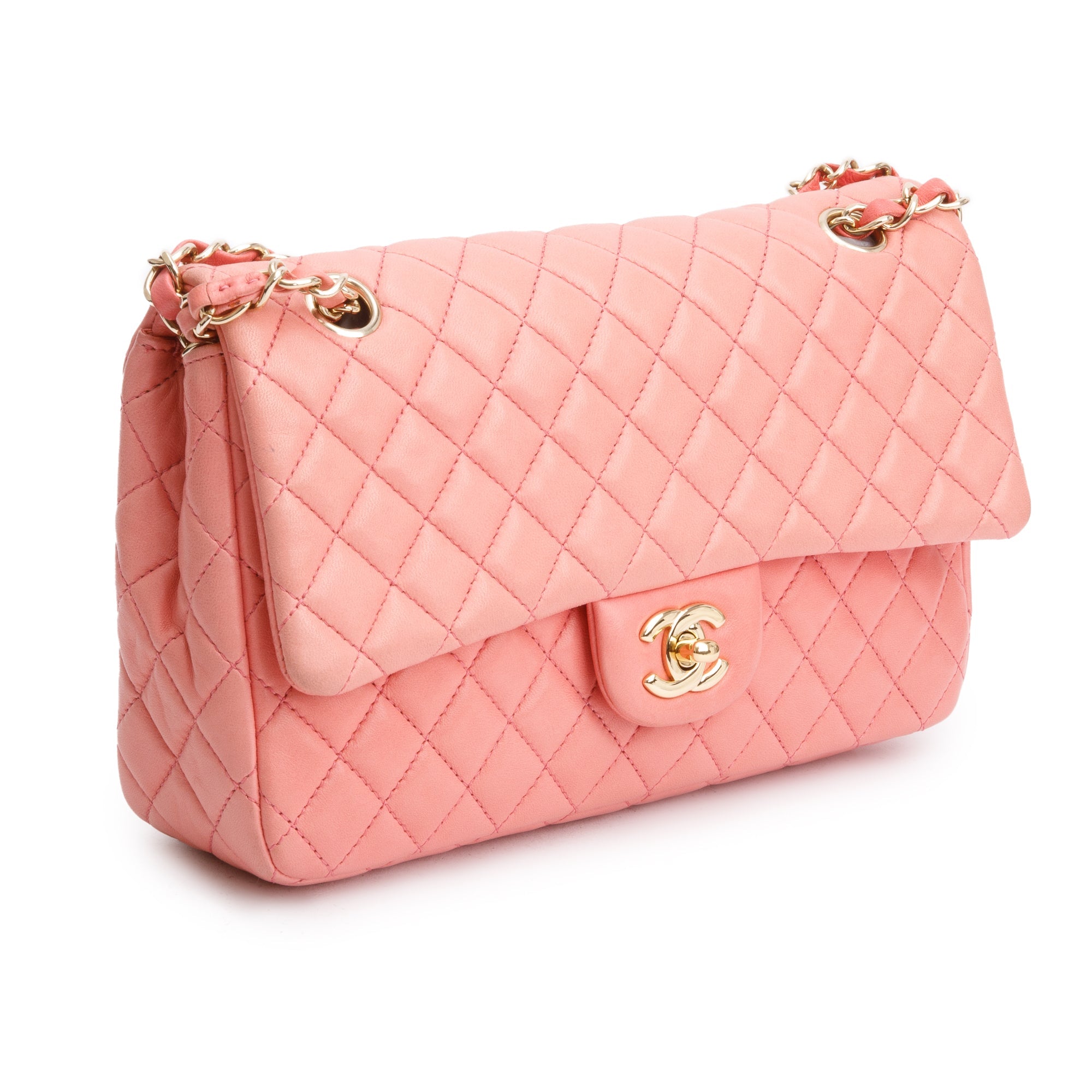 Chanel Pink Quilted Lambskin Leather Classic Medium Valentine Flap Bag