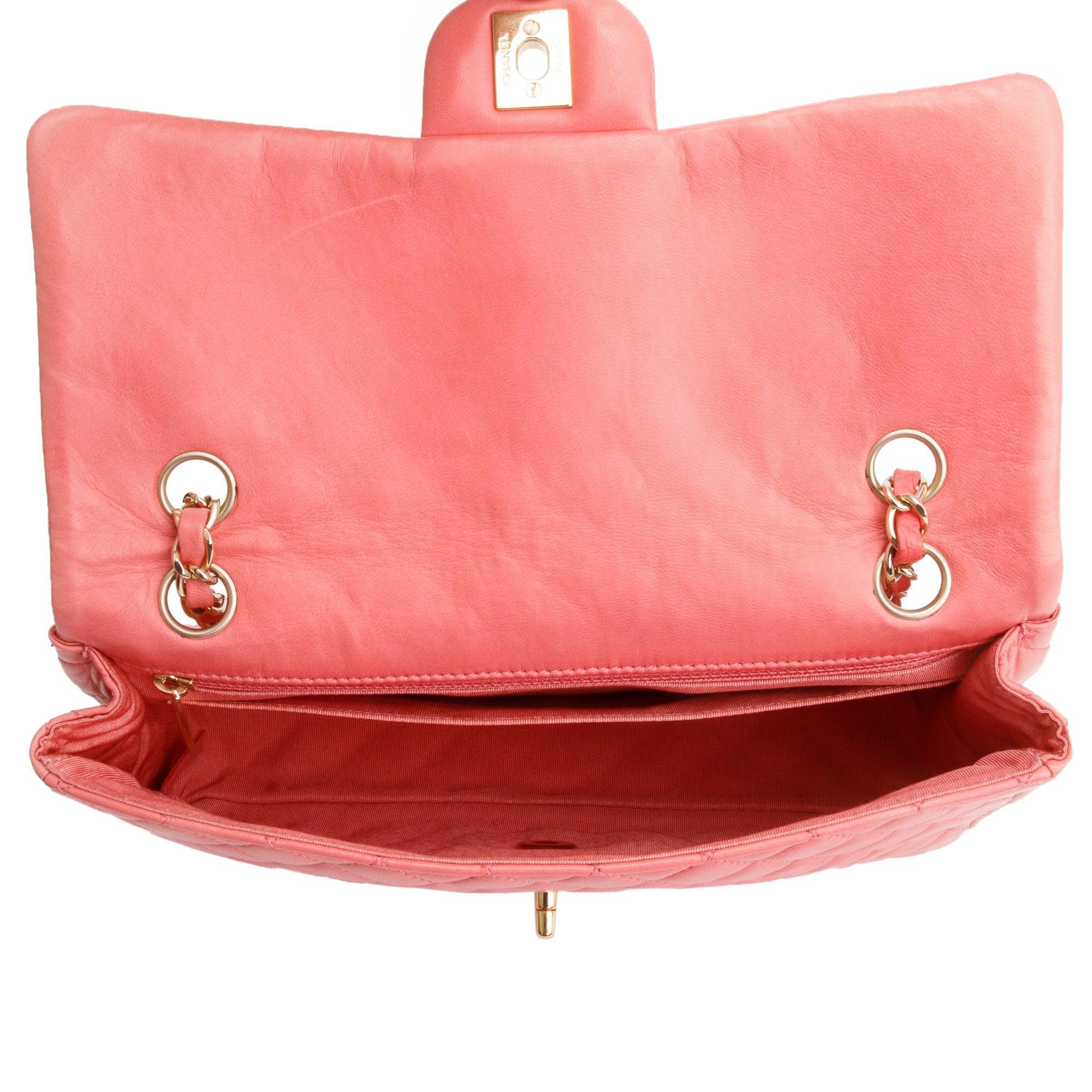 Chanel Pink Quilted Lambskin Leather Classic Medium Valentine Flap Bag