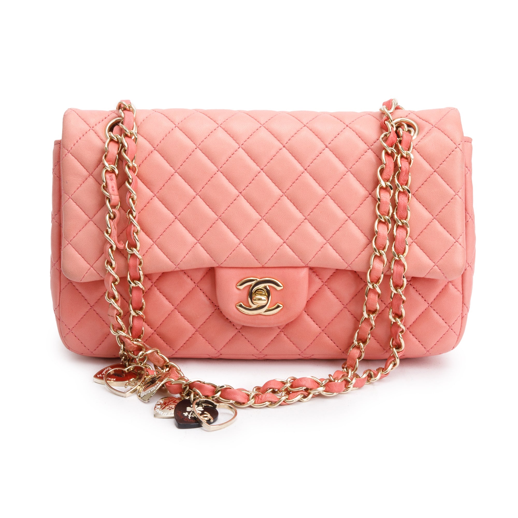 Chanel Pink Quilted Lambskin Leather Classic Medium Valentine Flap Bag