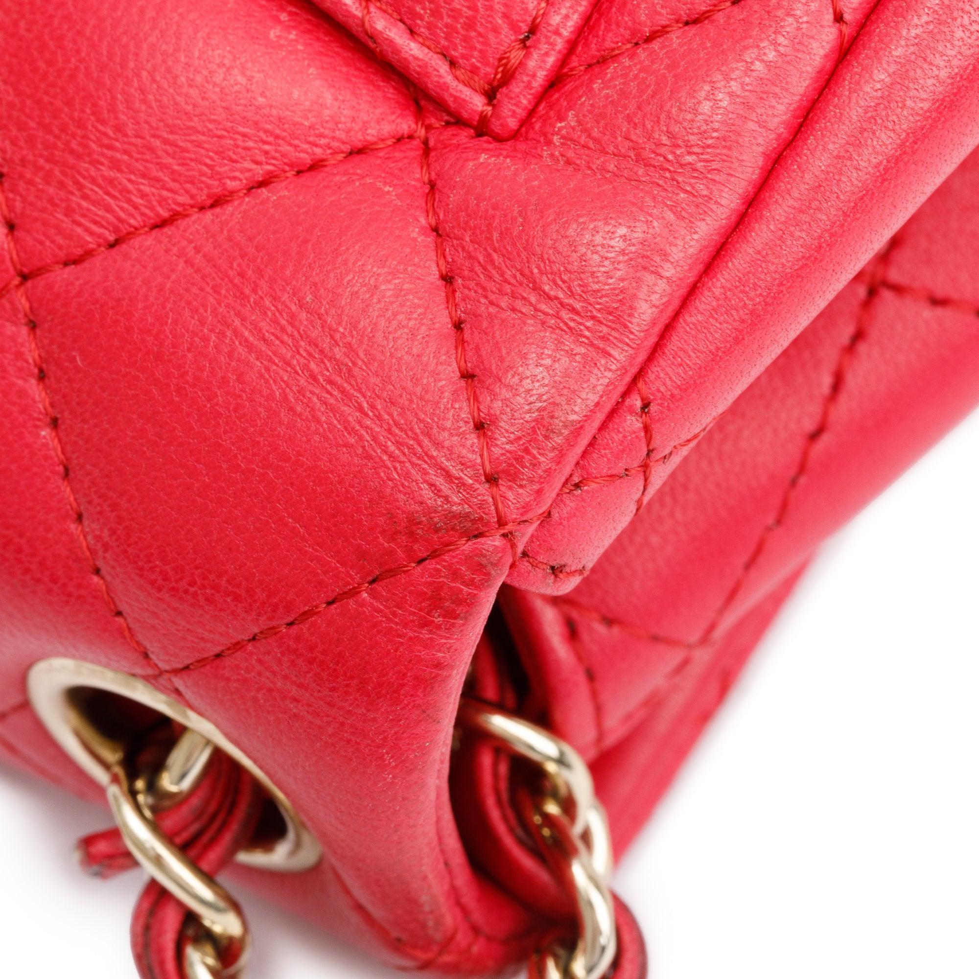 Chanel Pink Quilted Lambskin Leather Classic Square Mini Flap Bag w/ Authenticity Card