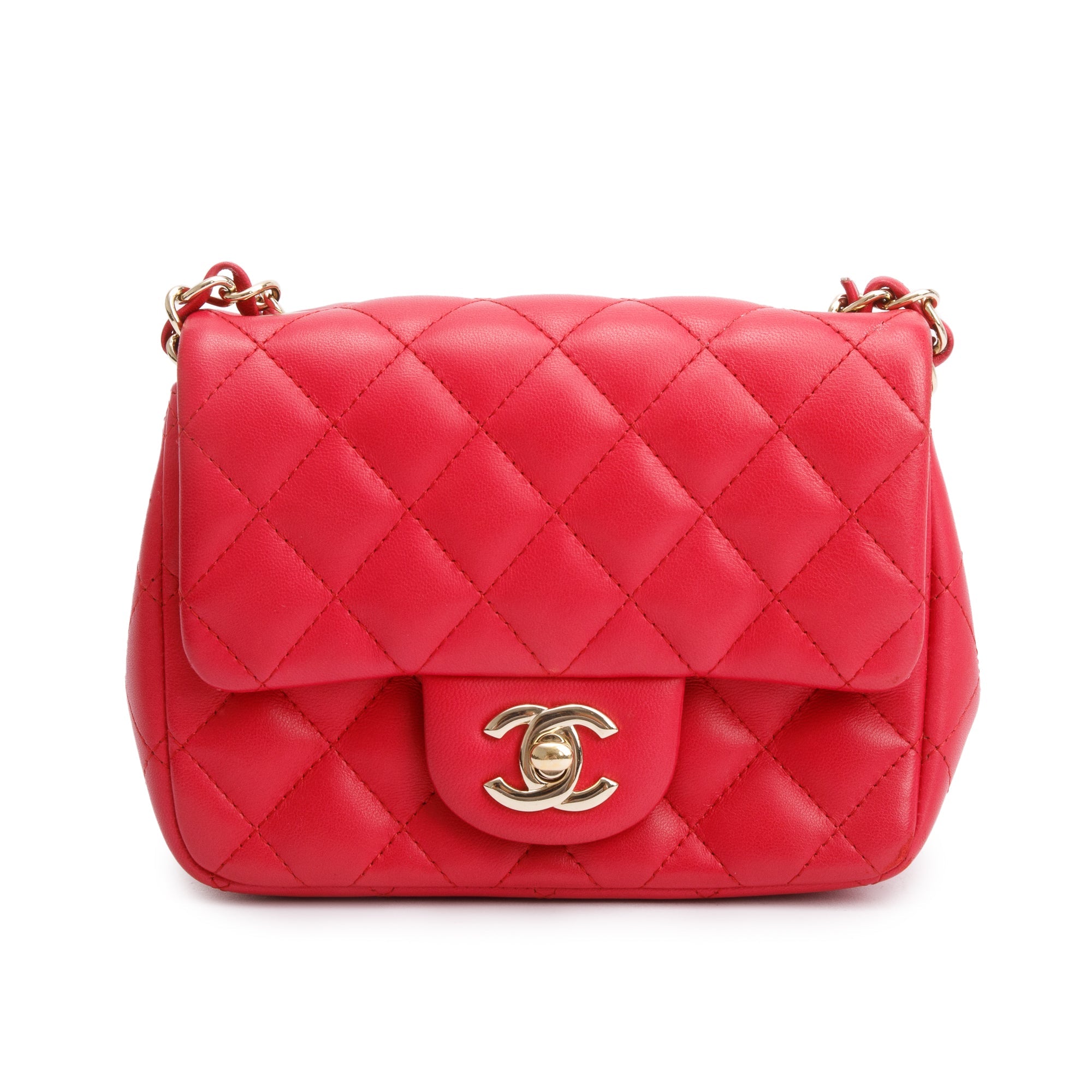 Chanel Pink Quilted Lambskin Leather Classic Square Mini Flap Bag w/ Authenticity Card
