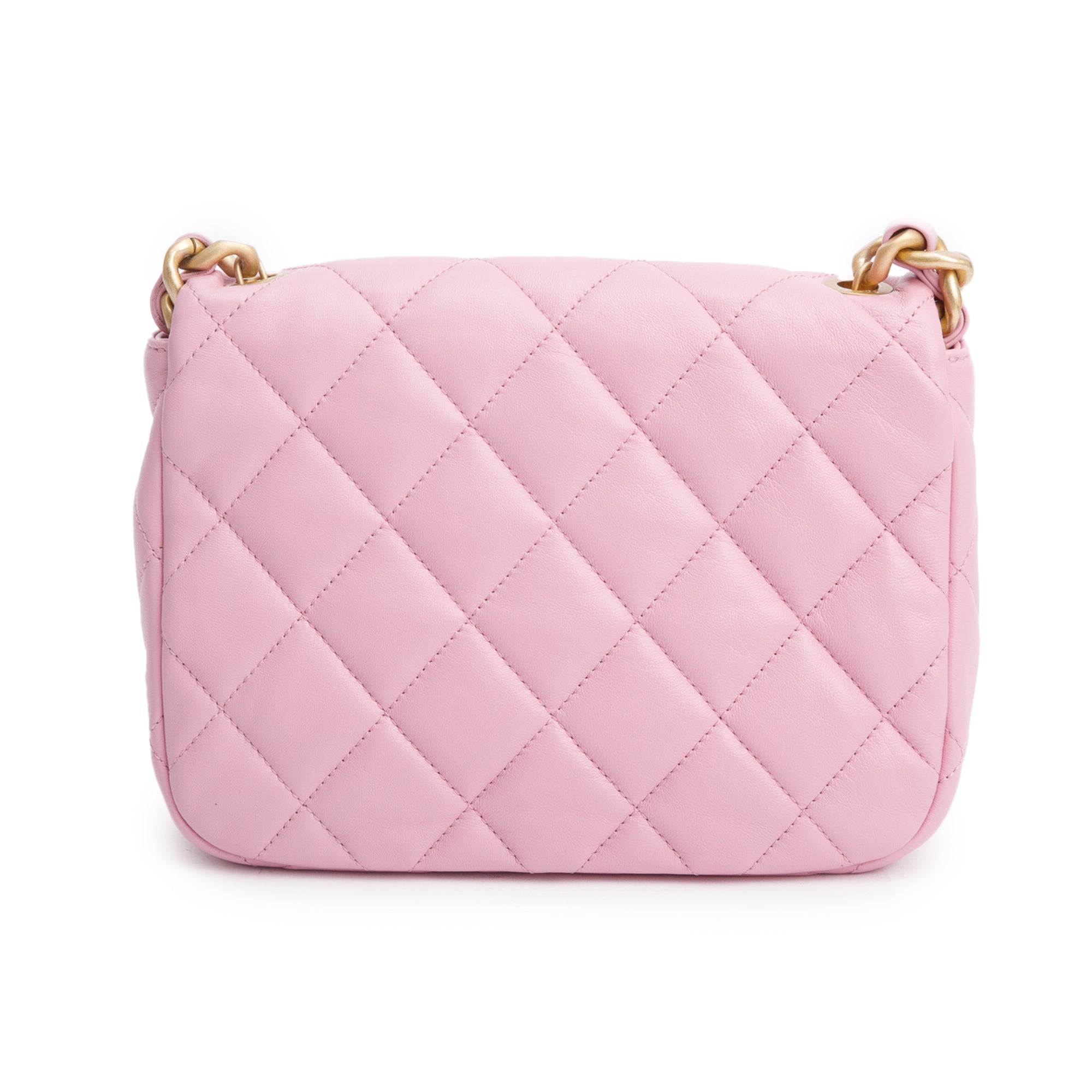 Chanel Pink Quilted Lambskin Leather Small Lacquered Chain Flap Bag