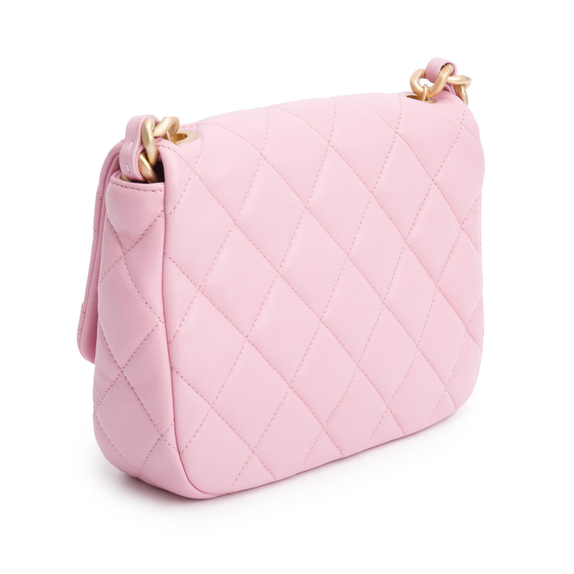 Chanel Pink Quilted Lambskin Leather Small Lacquered Chain Flap Bag