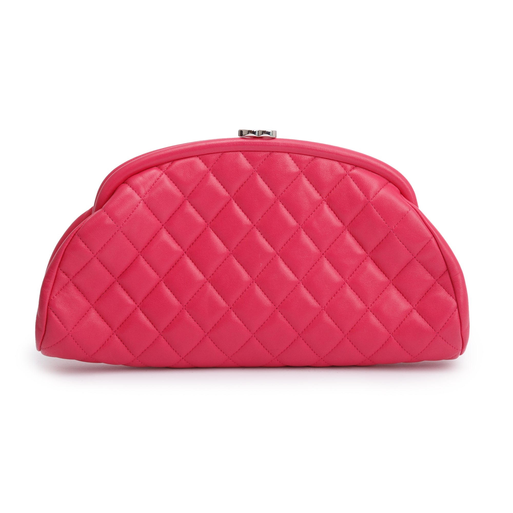 Chanel Pink Quilted Lambskin Leather Timeless Frame Clutch w/ Authenticity Card