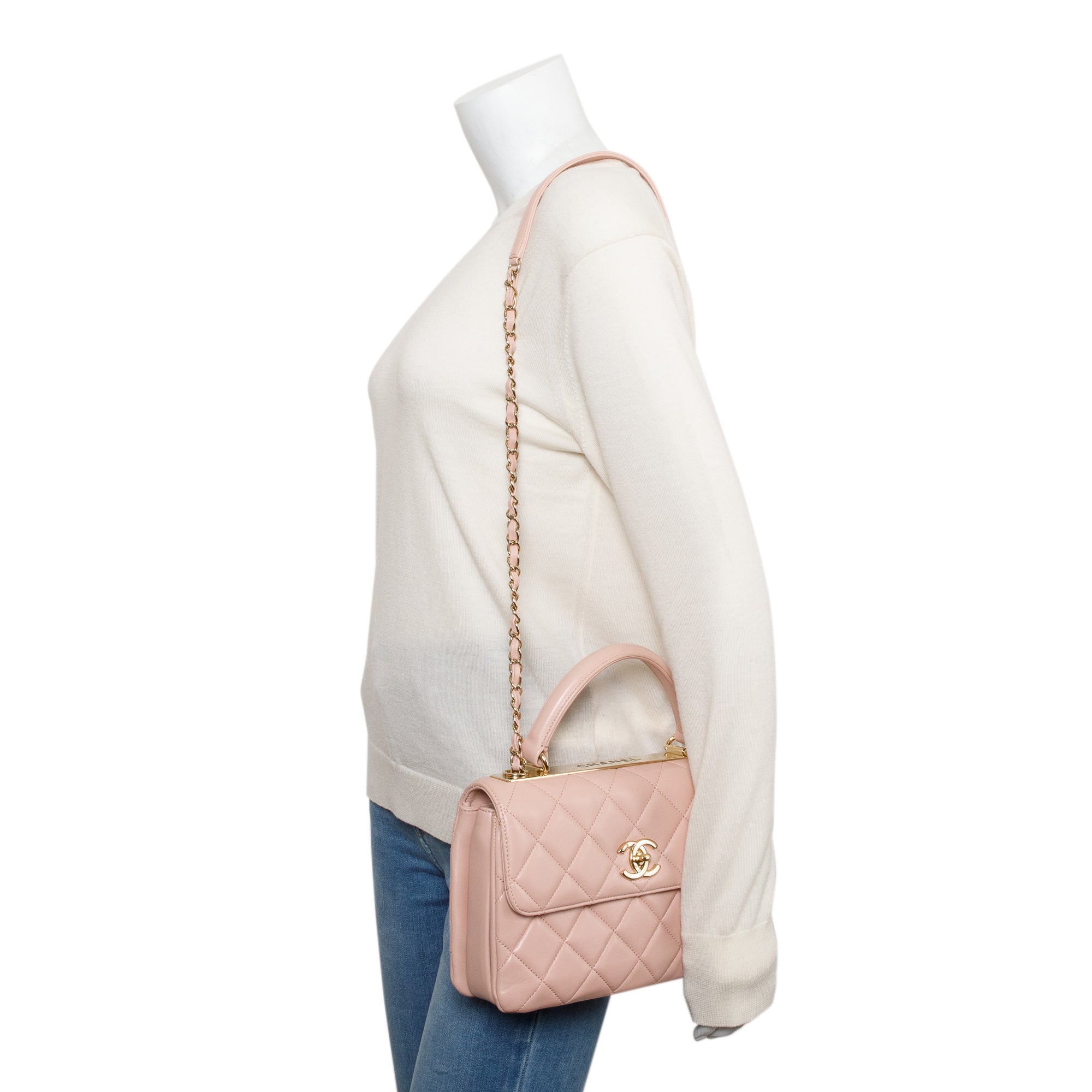 Chanel Pink Quilted Lambskin Trendy CC Small Top Handle Flap Bag w/ Authenticity Card