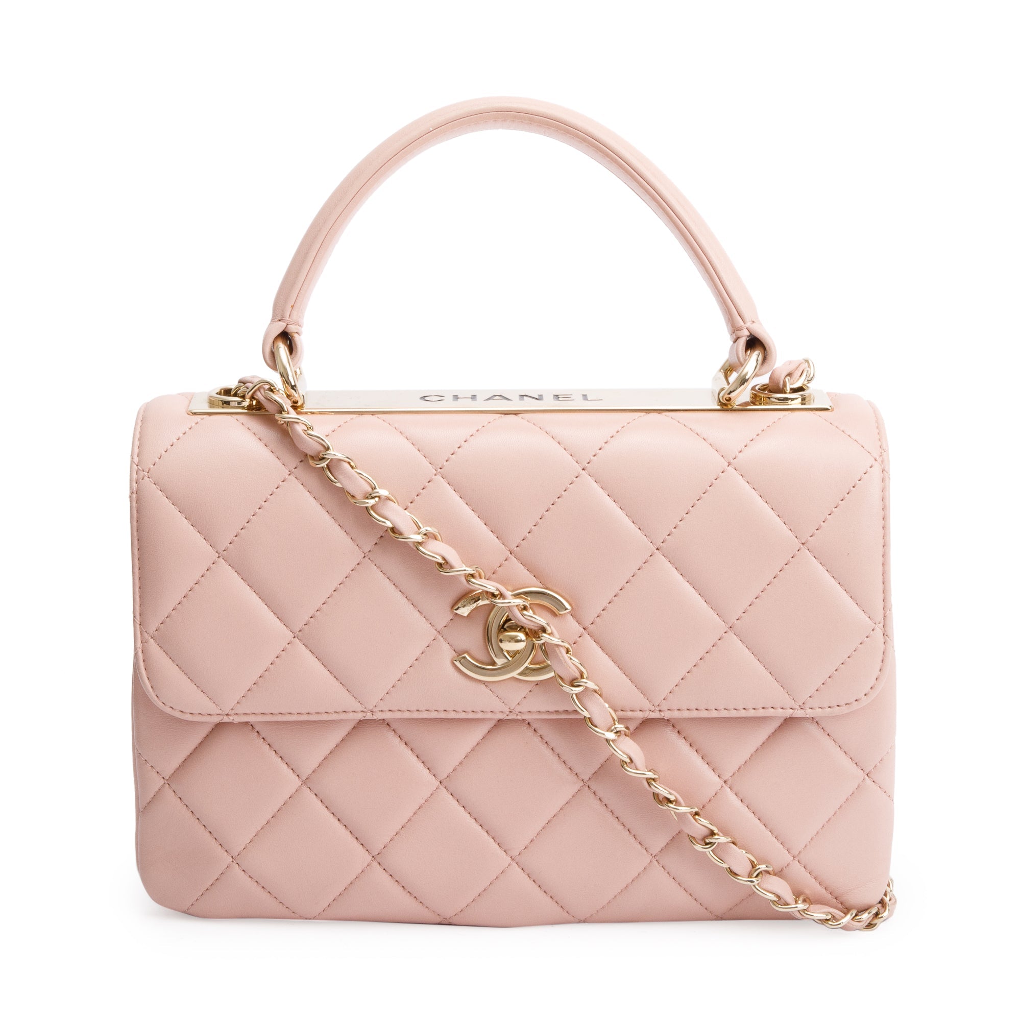 Chanel Pink Quilted Lambskin Trendy CC Small Top Handle Flap Bag w/ Authenticity Card