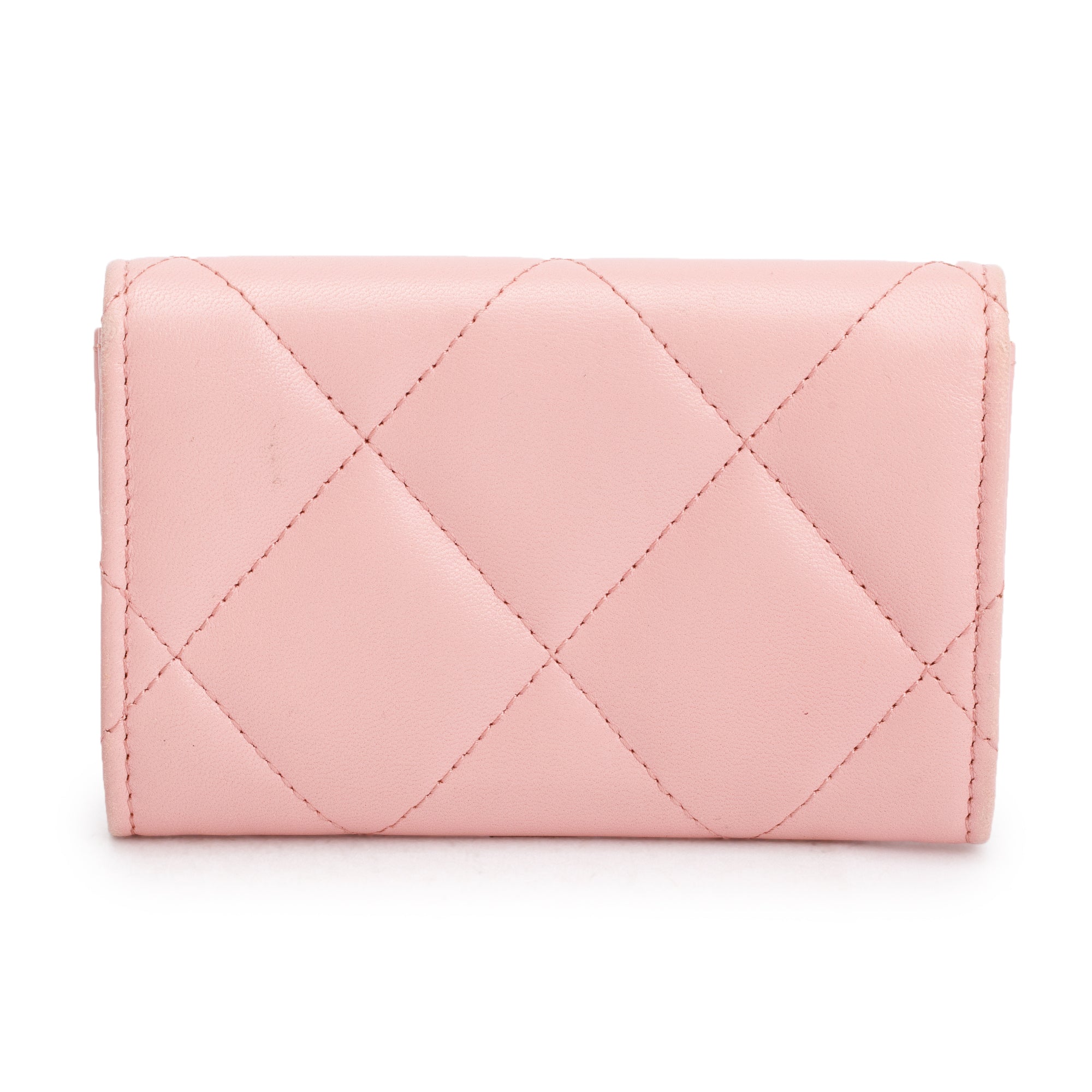 Chanel Pink Quilted Leather 19 Flap Card Holder w/ Box