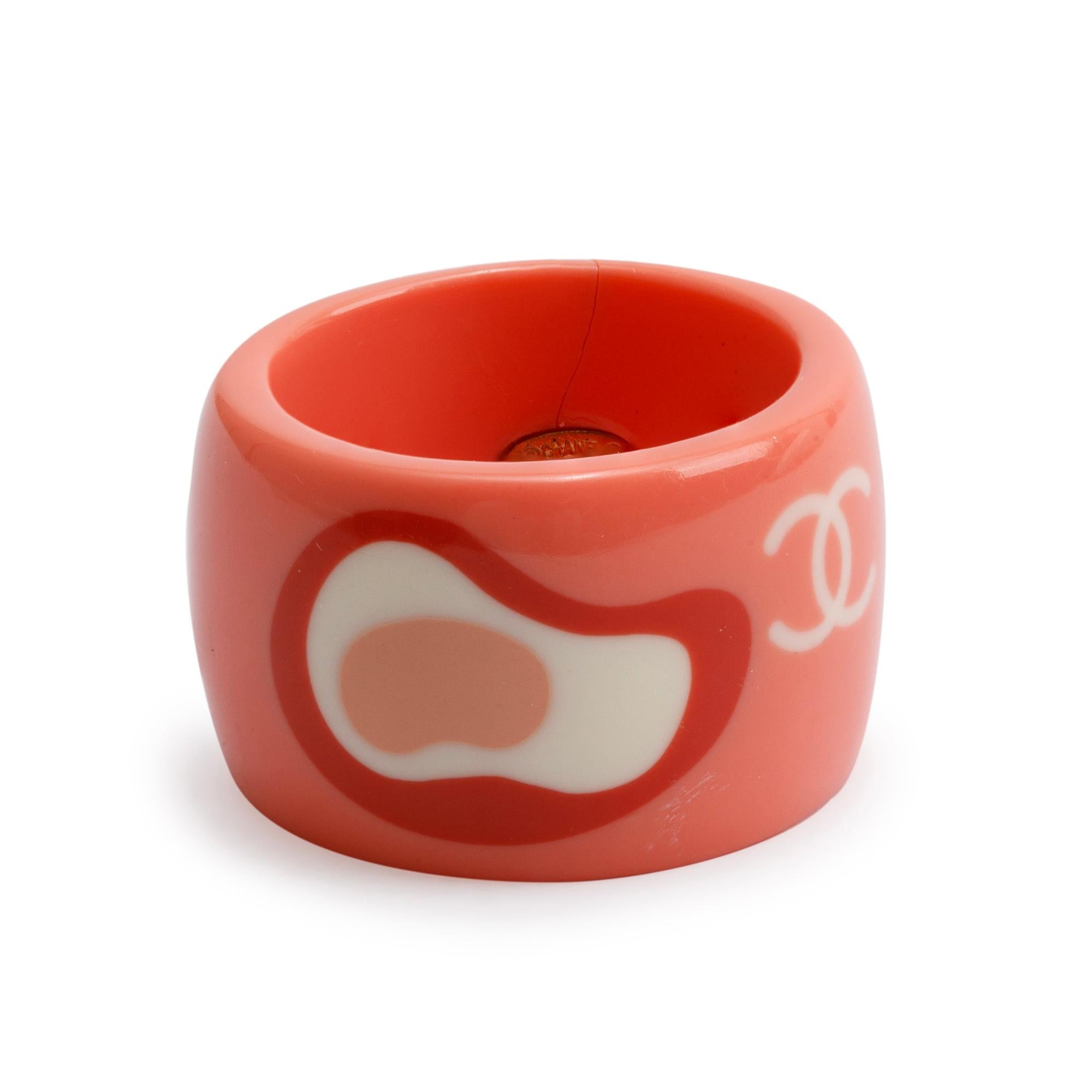 Chanel Pink Resin CC Wide Band Ring, Size 7