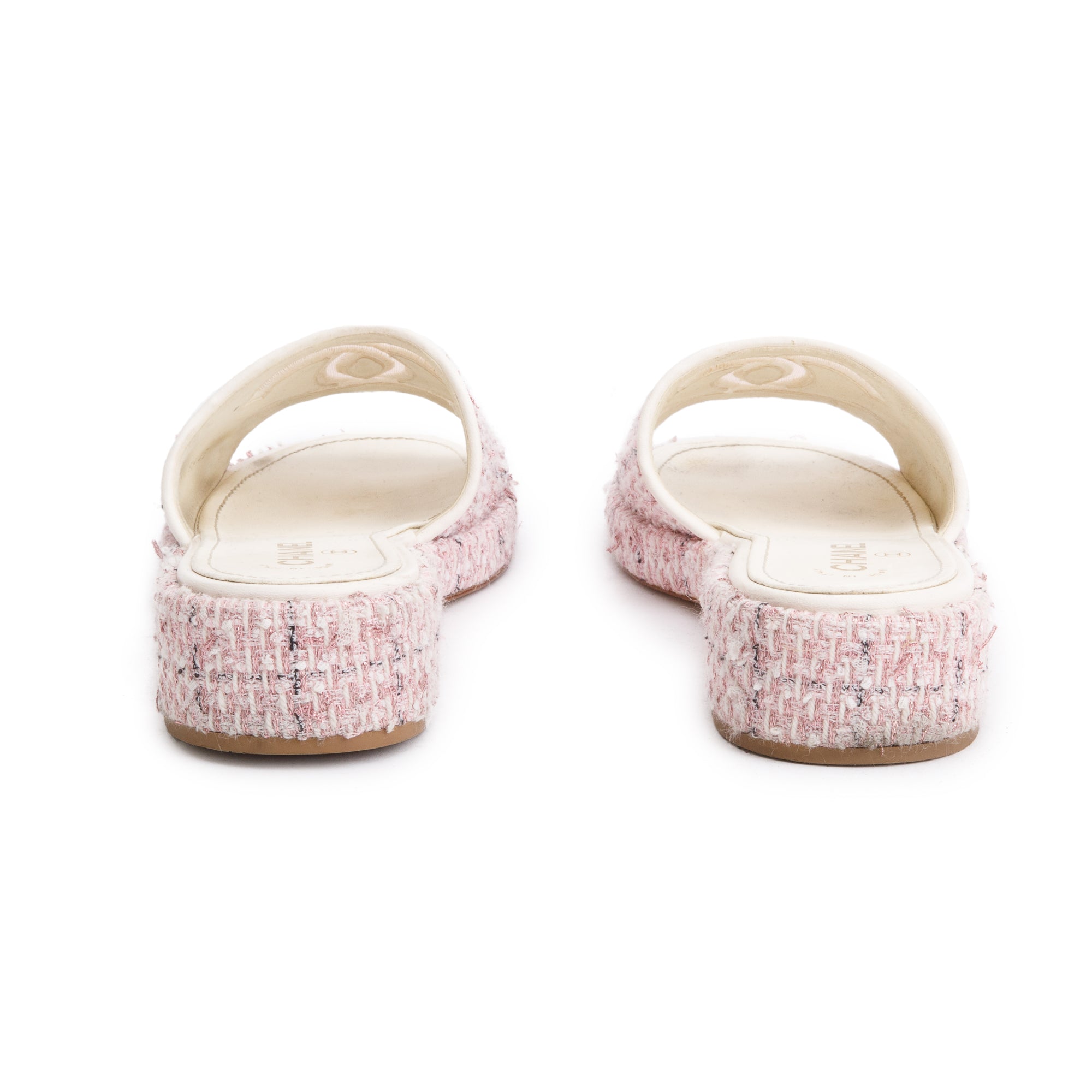 Chanel Pink Tweed CC Logo Slides, Size 40 w/ Box
