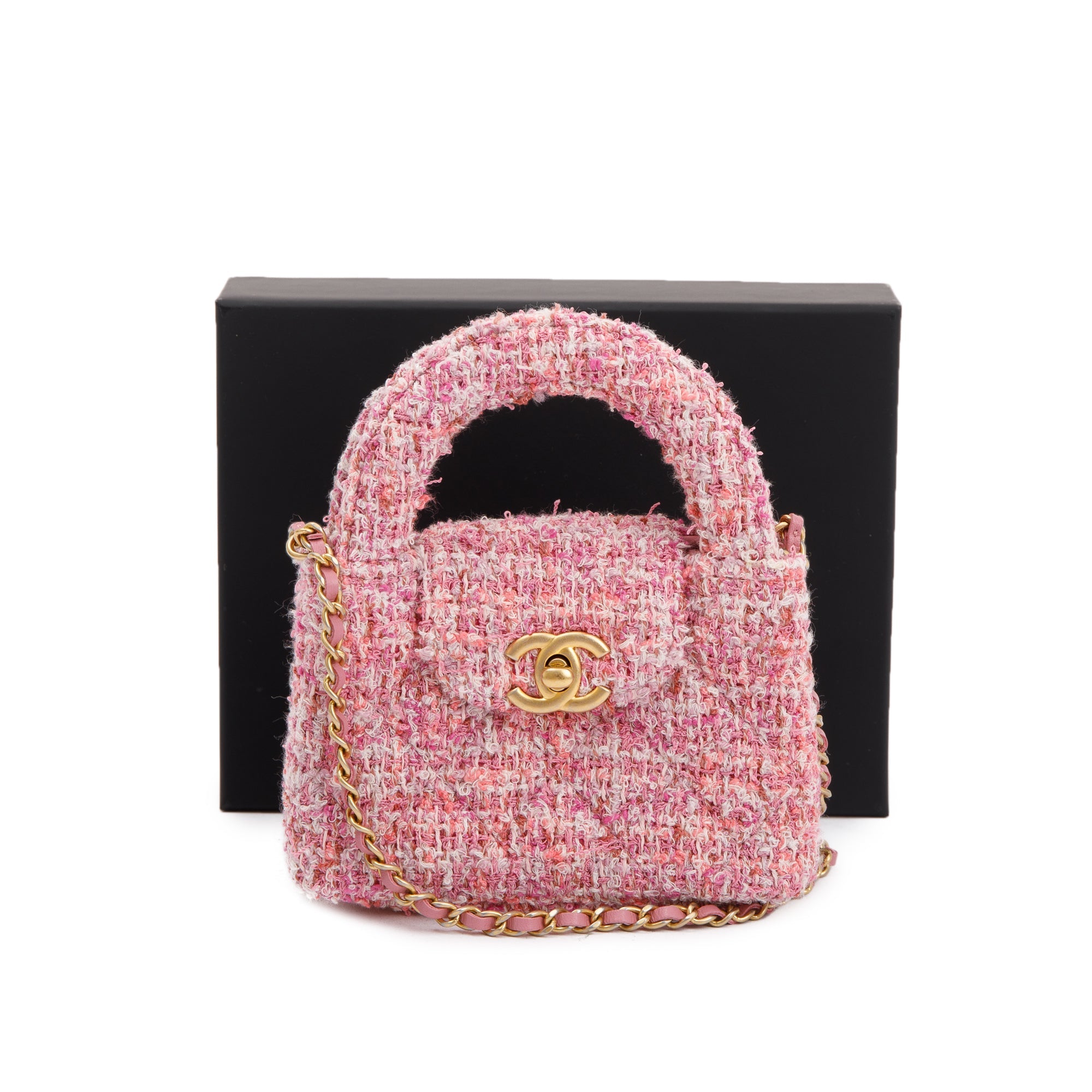 Chanel Pink Tweed Nano Kelly Shopper w/ Box