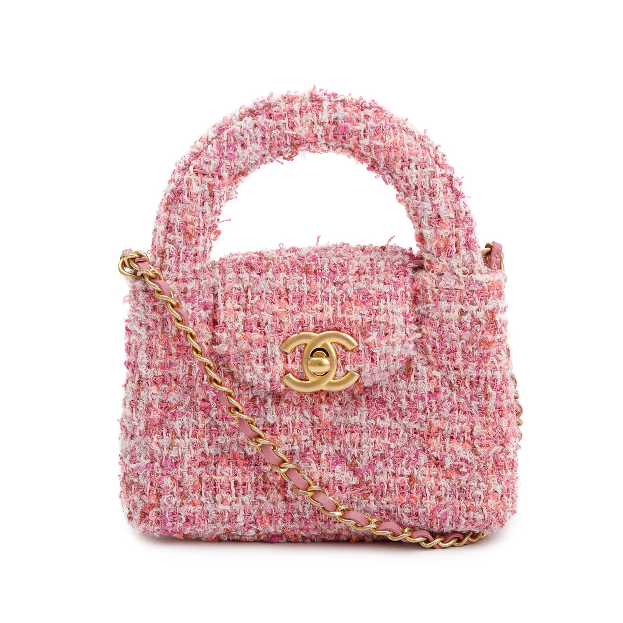 Chanel Pink Tweed Nano Kelly Shopper w/ Box