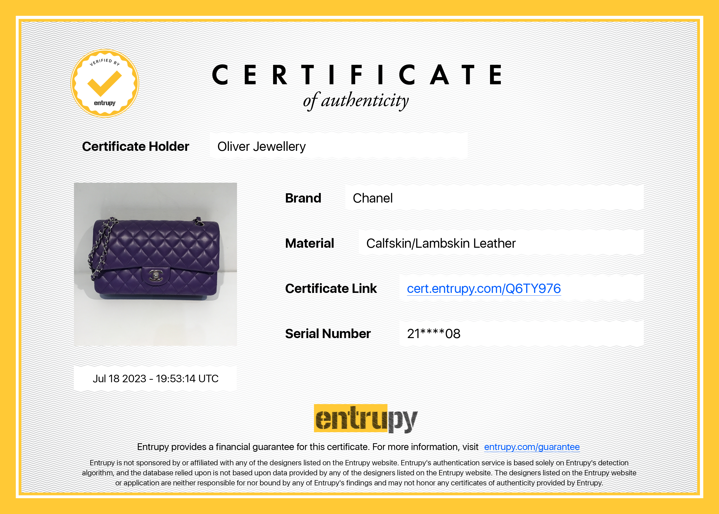 Chanel Purple Classic Medium Double Flap Bag w/ Box & Authenticity Card