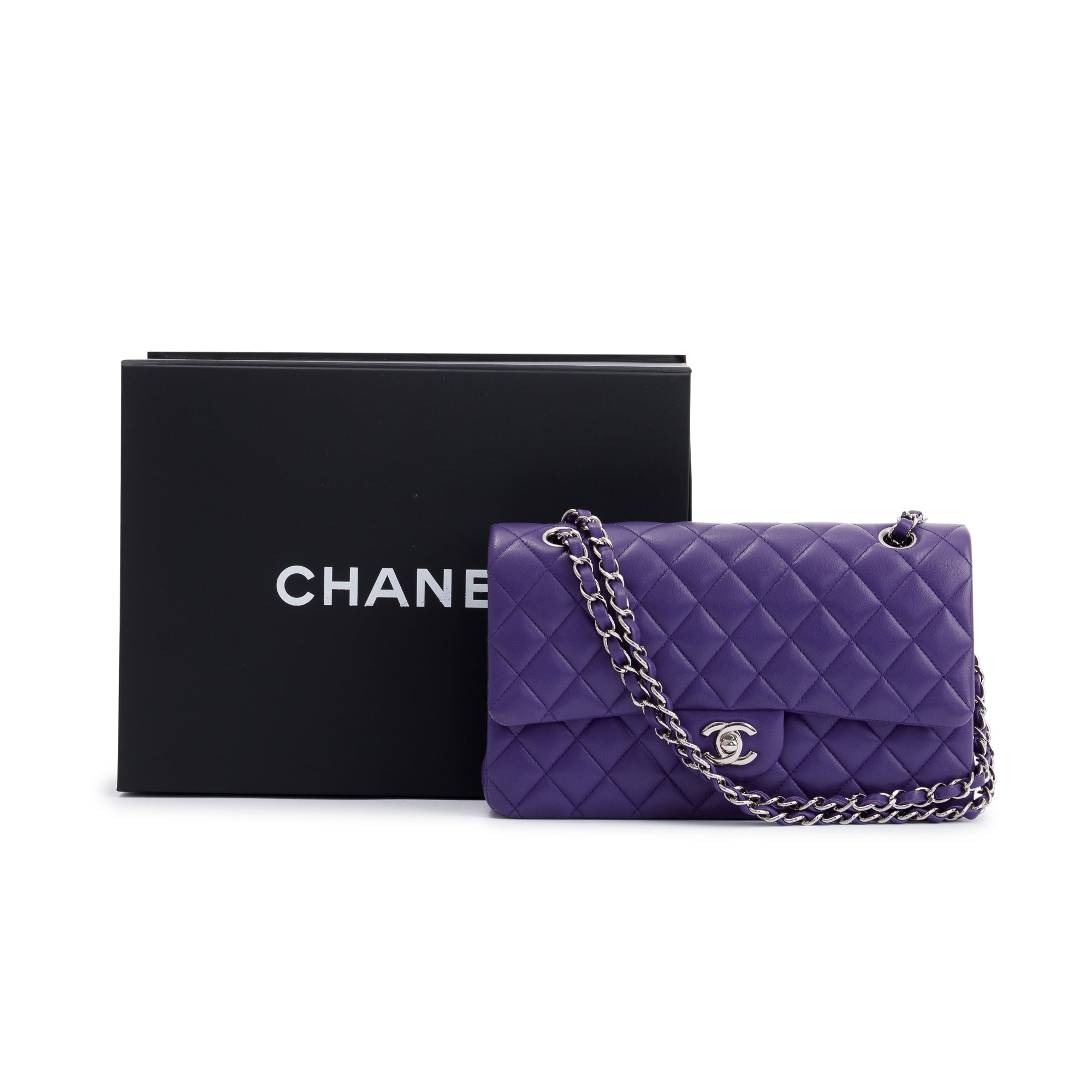 Chanel Purple Classic Medium Double Flap Bag w/ Box & Authenticity Card