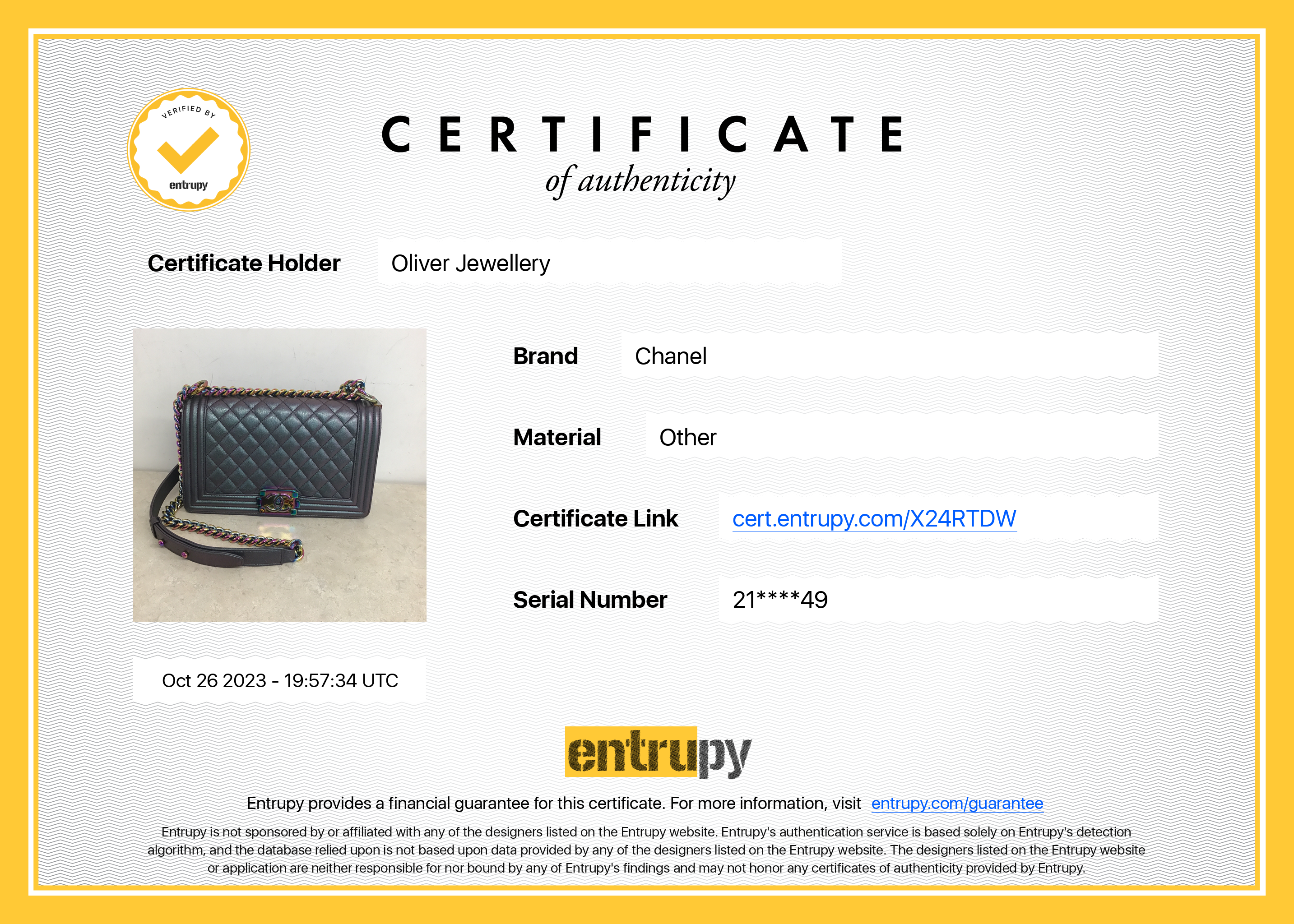 Chanel Purple Iridescent Quilted Calfskin Leather Medium Boy Bag w/ Box, Receipt & Authenticity Card