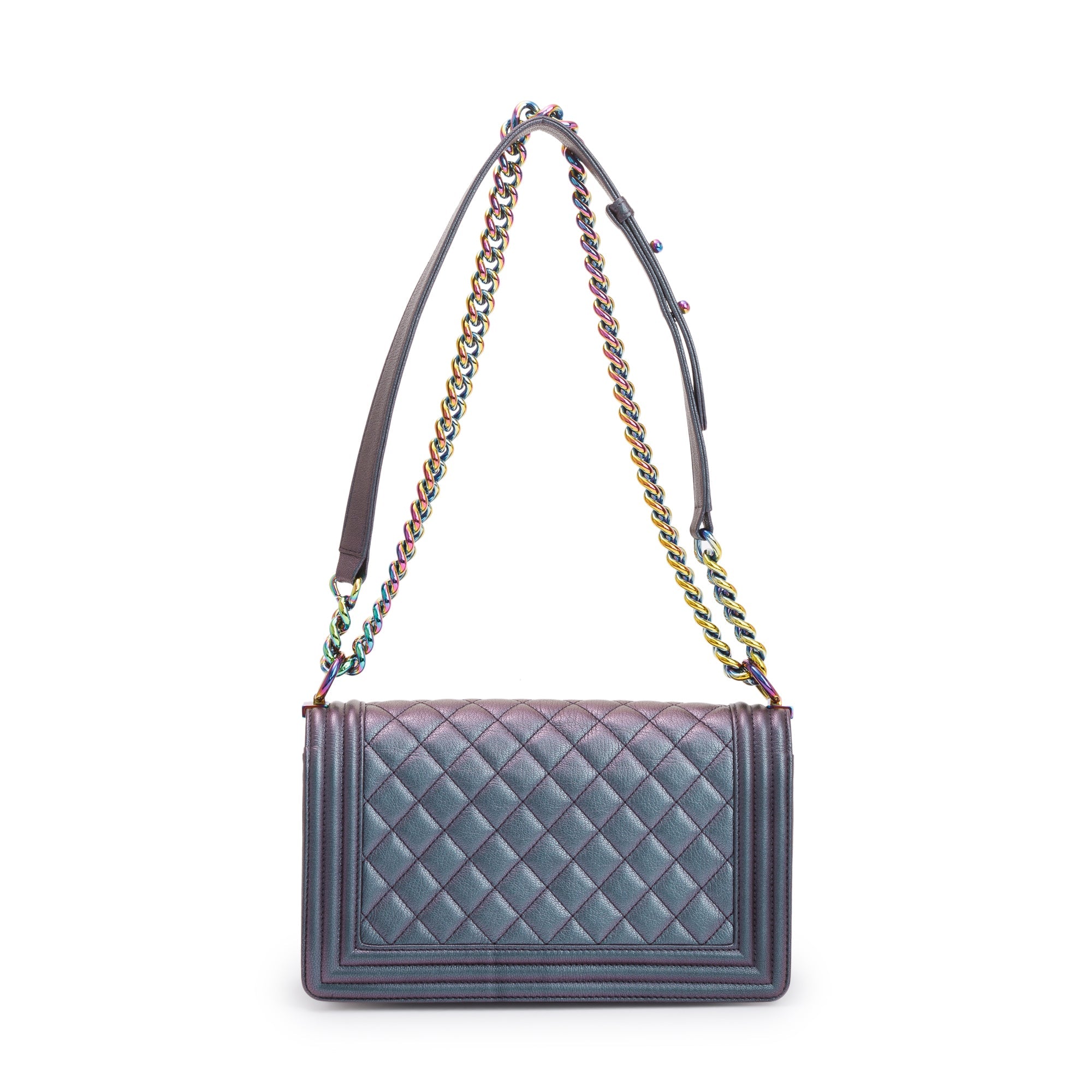 Chanel Purple Iridescent Quilted Calfskin Leather Medium Boy Bag w/ Box, Receipt & Authenticity Card