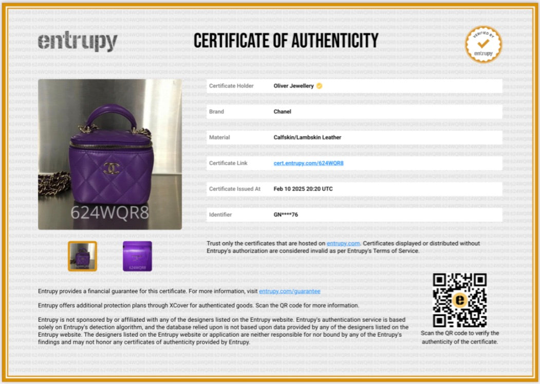 Chanel Purple Lambskin Leather Mini Top Handle Vanity Case w/ Chain