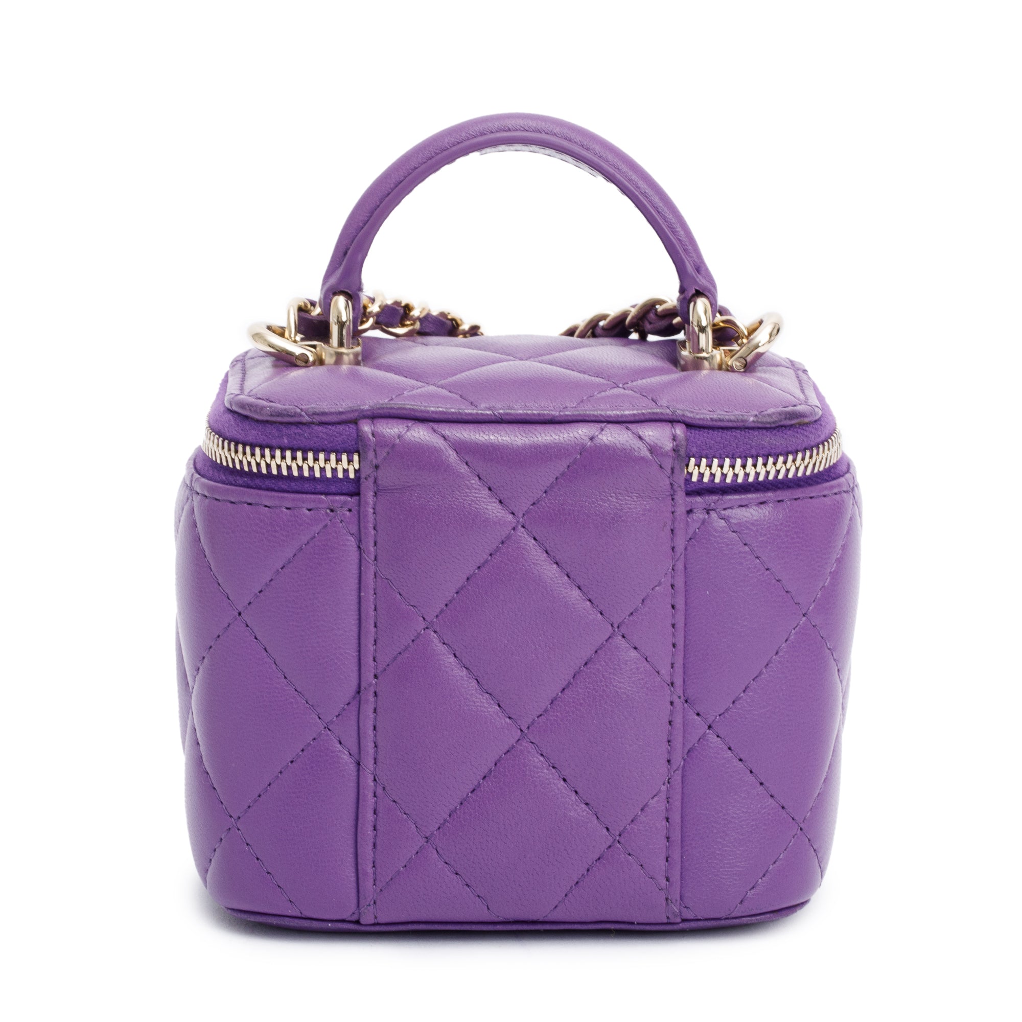 Chanel Purple Lambskin Leather Mini Top Handle Vanity Case w/ Chain