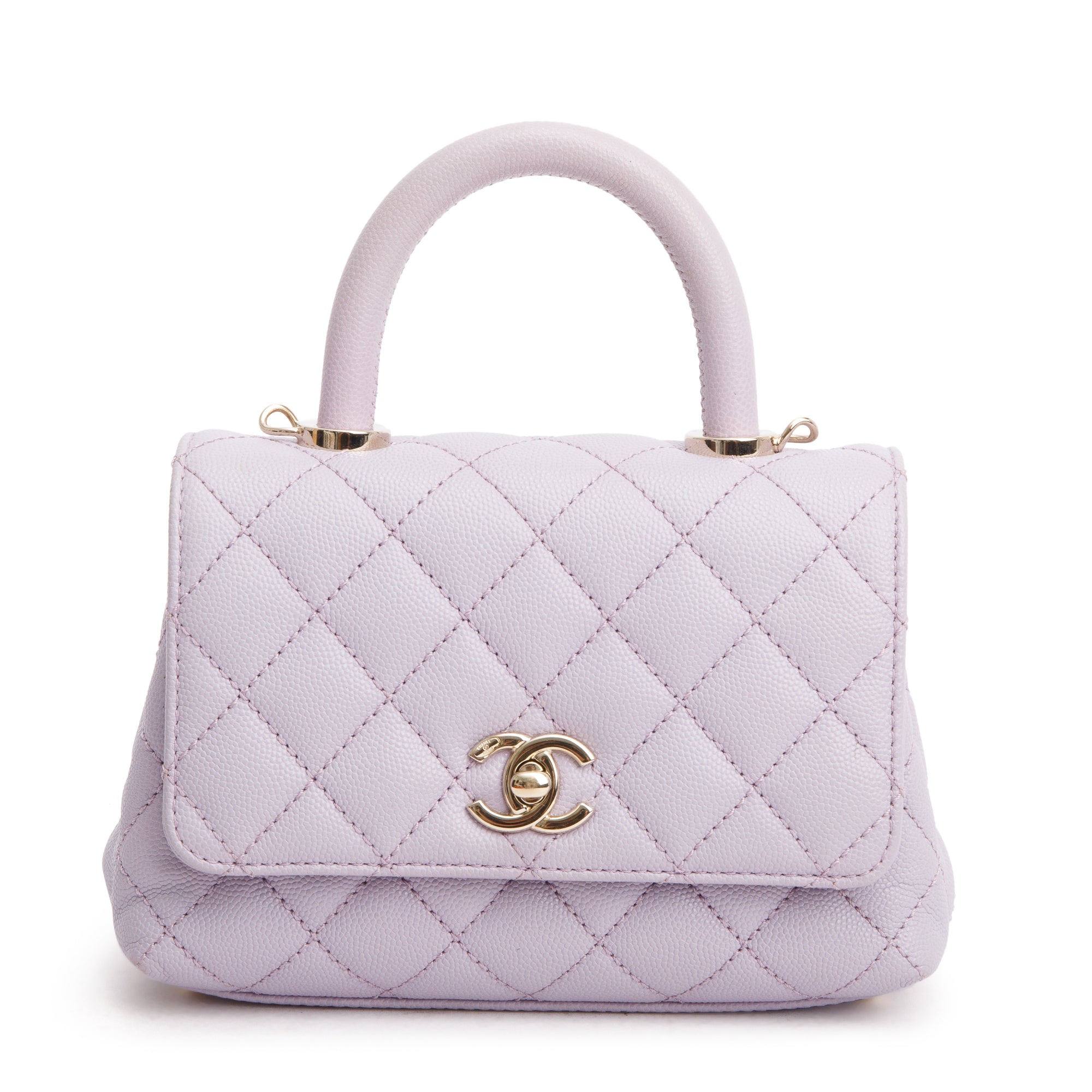 Chanel Purple Quilted Caviar Leather Mini Coco Top Handle Flap Bag w/ Box