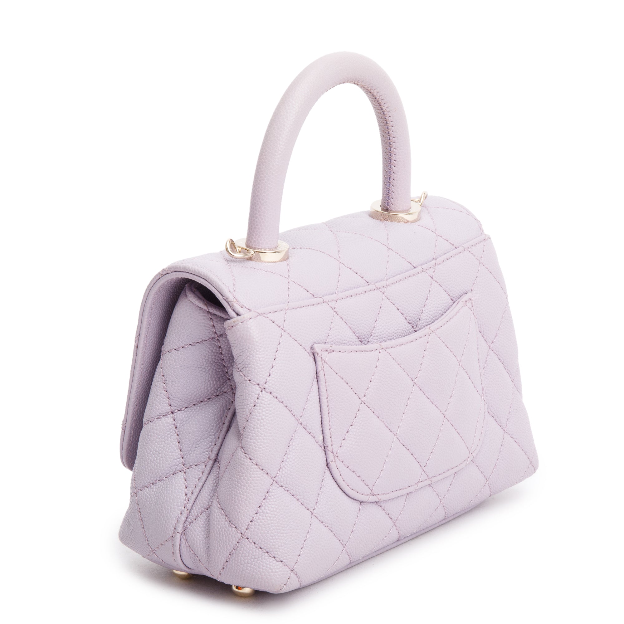 Chanel Purple Quilted Caviar Leather Mini Coco Top Handle Flap Bag w/ Box