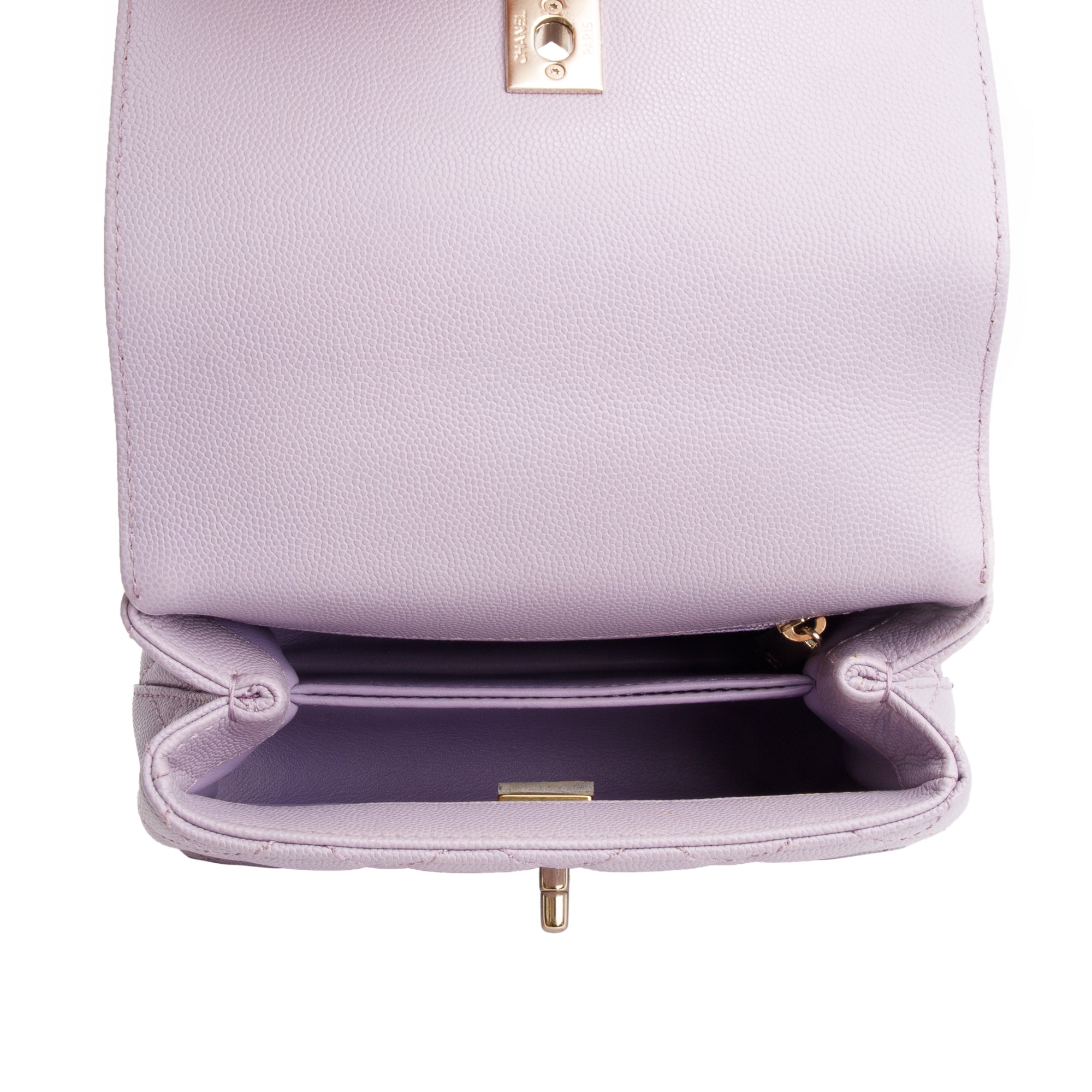 Chanel Purple Quilted Caviar Leather Mini Coco Top Handle Flap Bag w/ Box