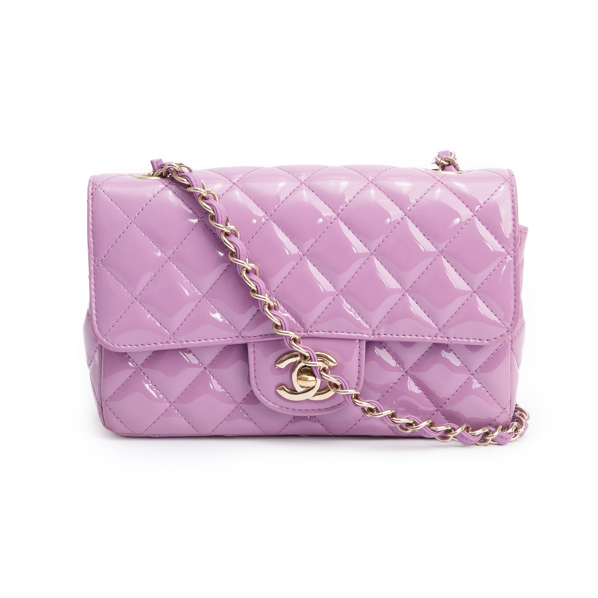 Chanel Purple Quilted Patent Leather Classic Mini Rectangular Flap Bag w/ Box & Authenticity Card