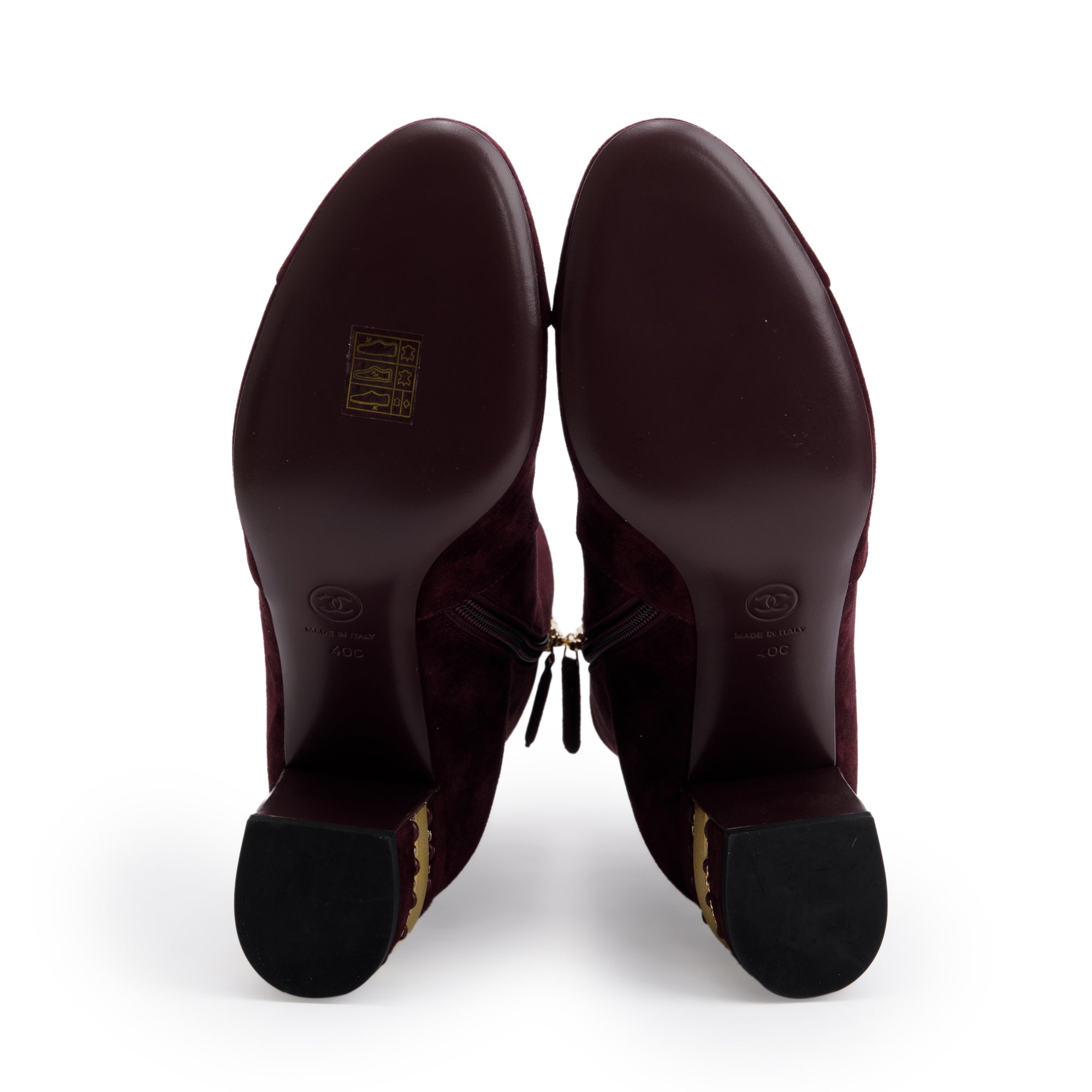 Chanel Purple Suede Interlocking CC Logo Chain Ankle Boots, Size 40 w/ Box