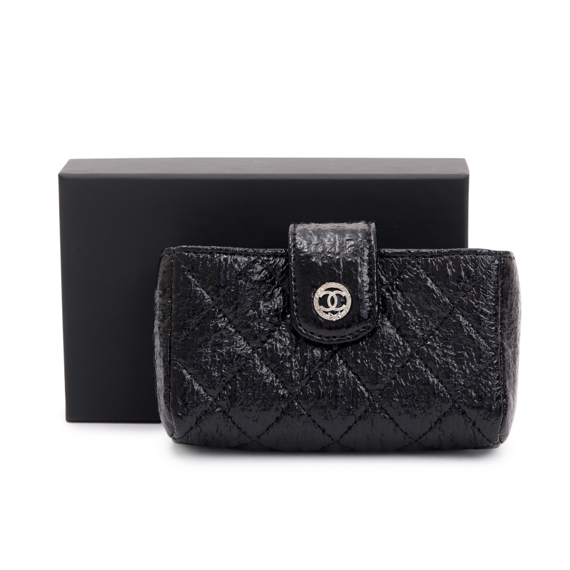 Chanel Quilted Crinkled Leather Phone Holder Clutch w/ Box