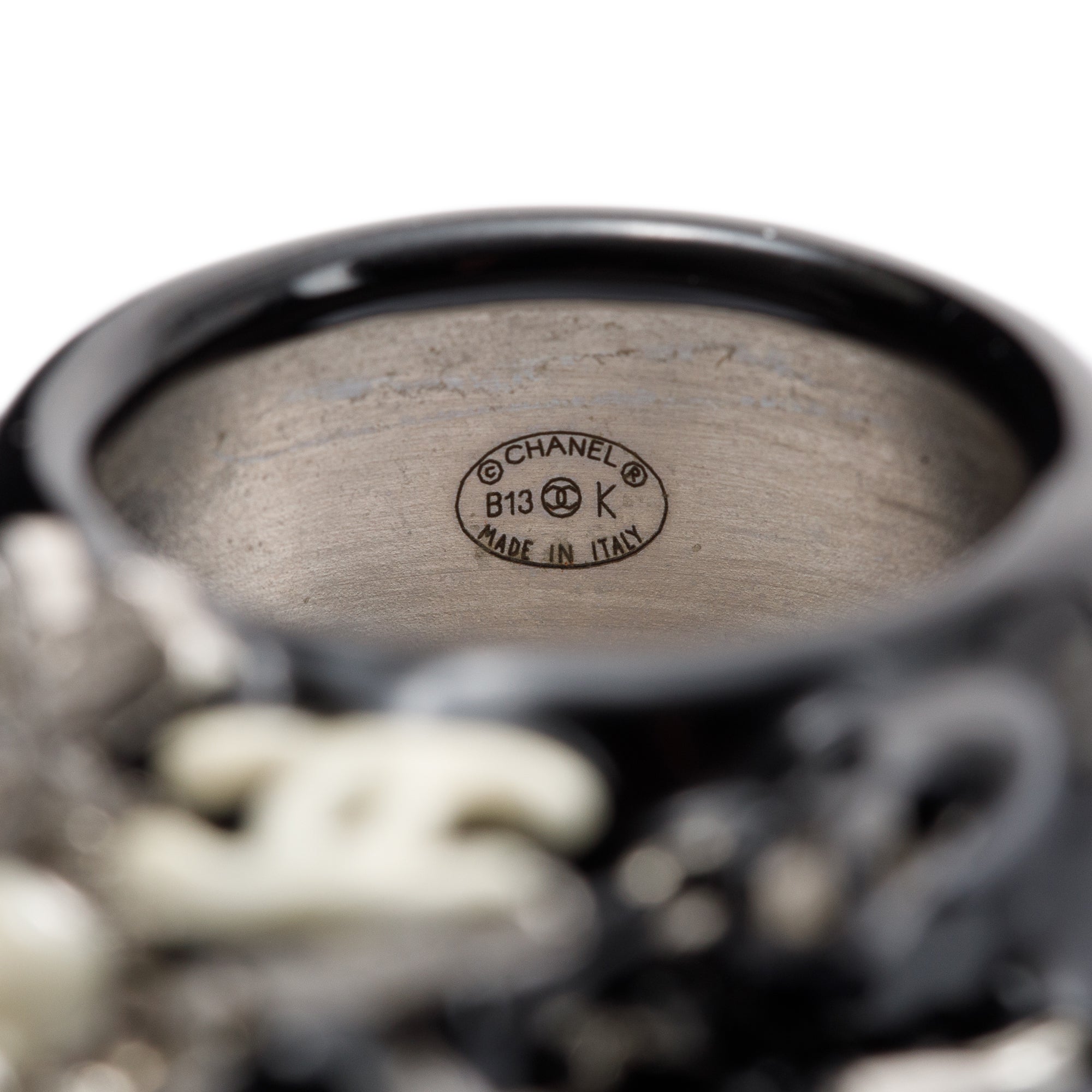 Chanel Rare Matelasse Eiffel Tower Camellia Coco Black Resin Mark Mule Iconic Ring