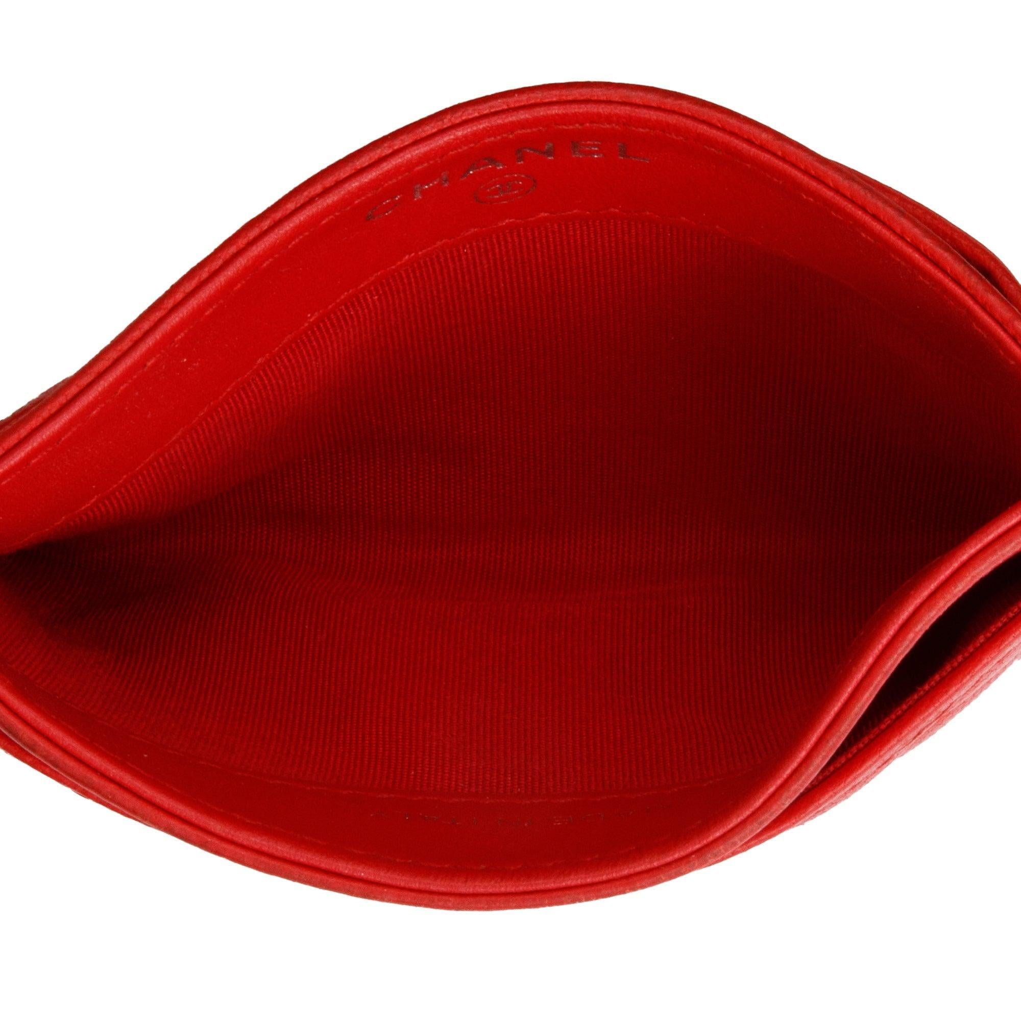 Chanel Red Camellia Embossed Lambskin Leather Classic Card Holder w/ Box & Authenticity Card