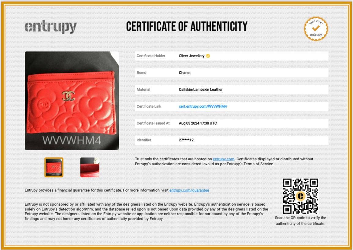 Chanel Red Camellia Embossed Lambskin Leather Classic Card Holder w/ Box & Authenticity Card