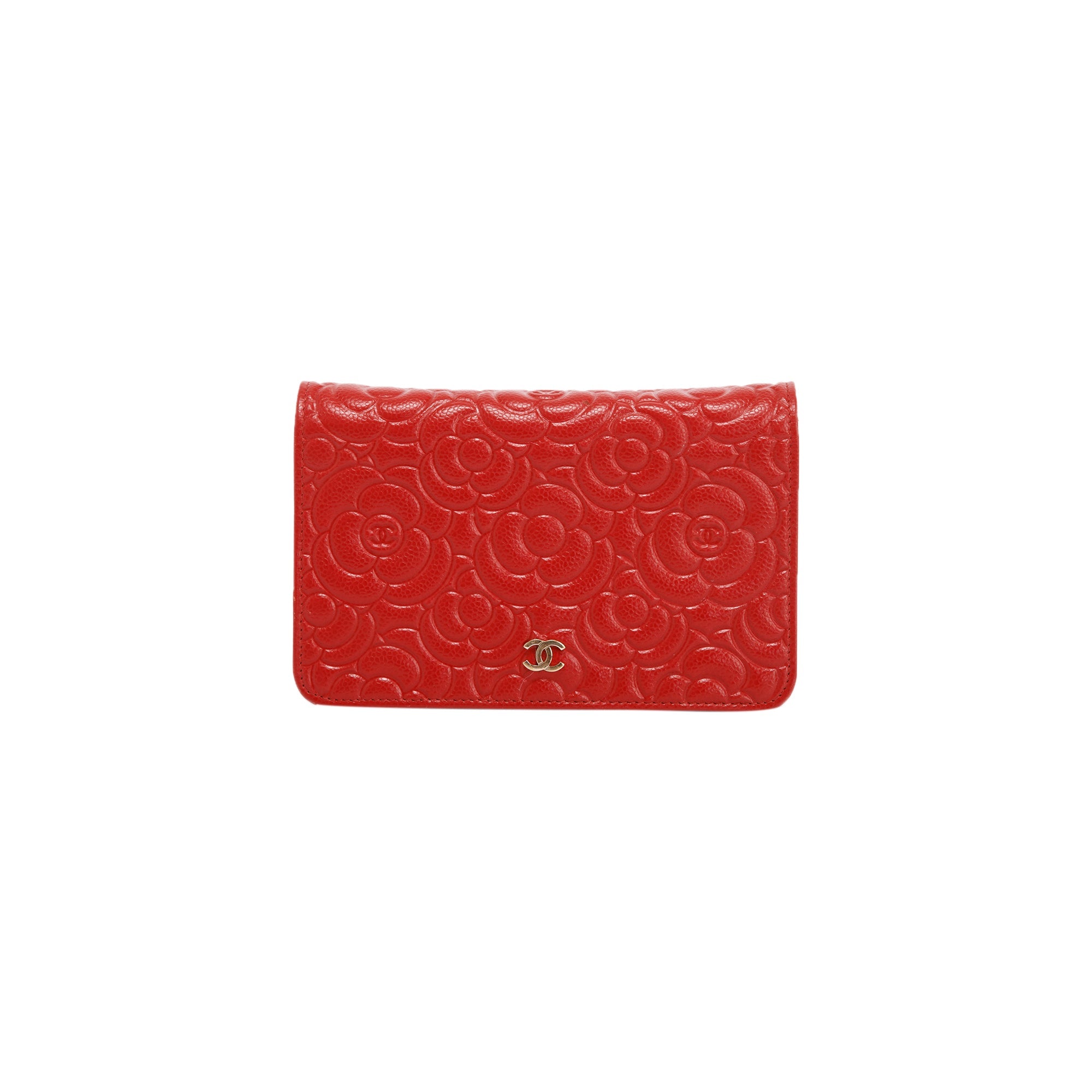 Chanel Red Caviar Camelia Wallet on Chain w/ Authenticity Card