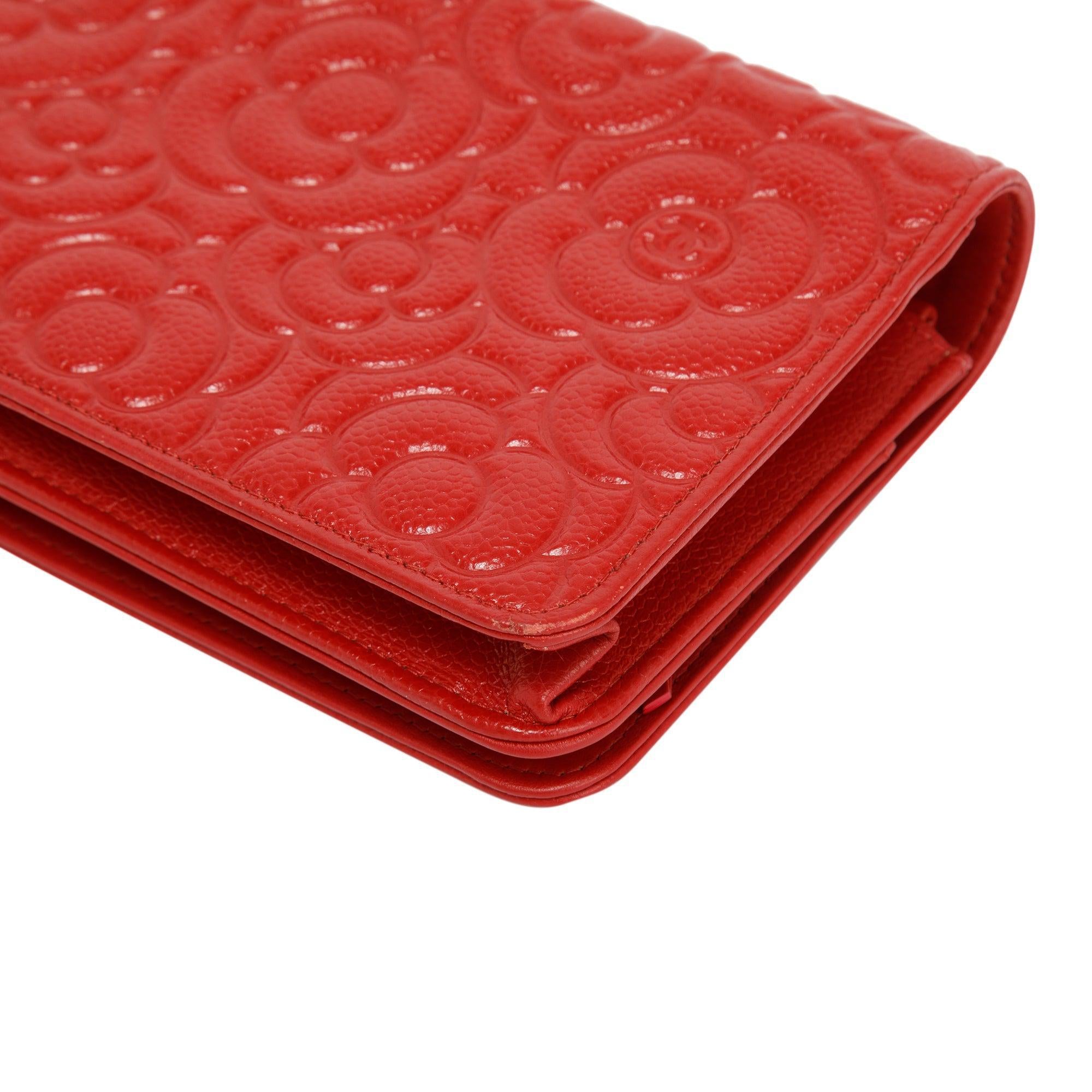 Chanel Red Caviar Camelia Wallet on Chain w/ Authenticity Card