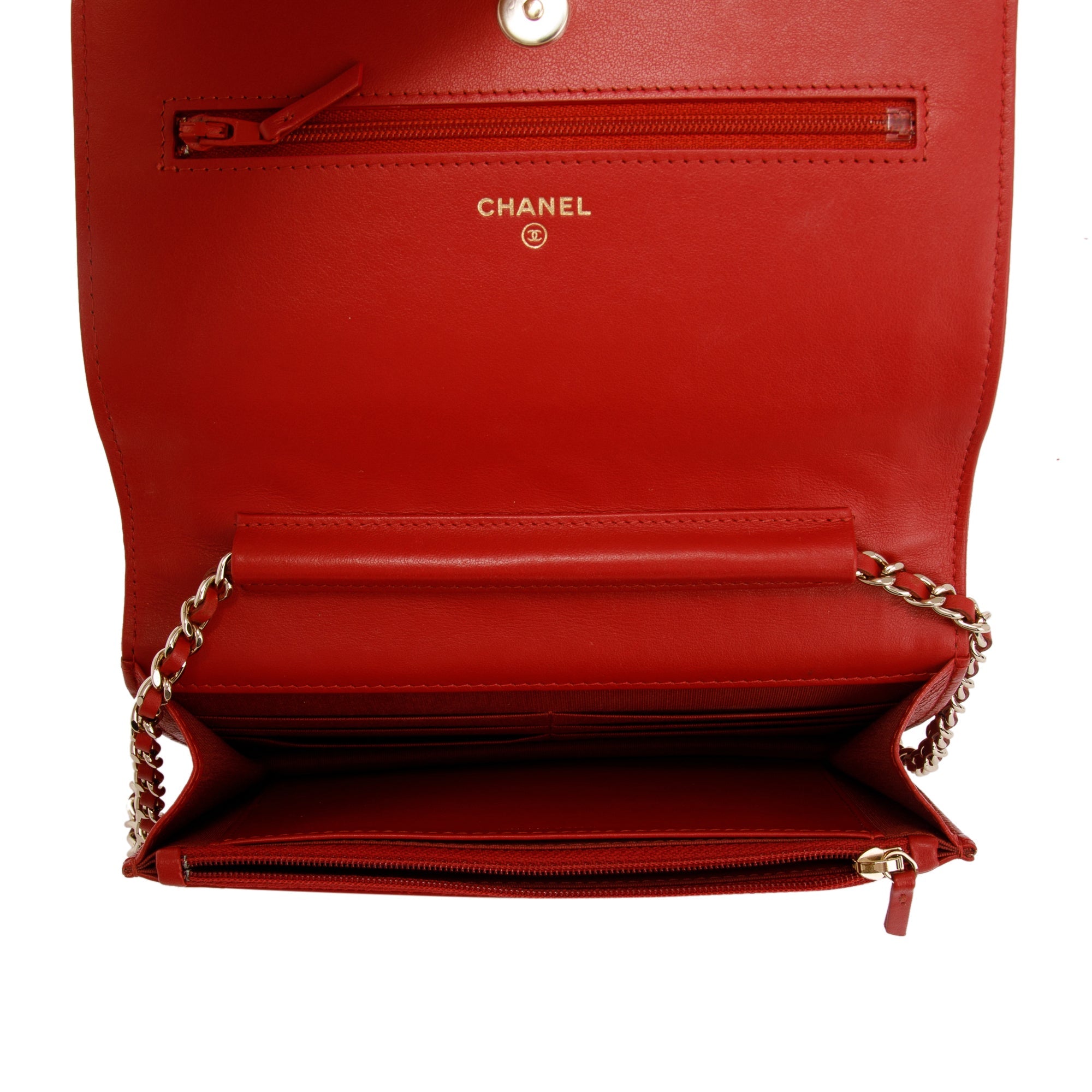 Chanel Red Caviar Camelia Wallet on Chain w/ Authenticity Card