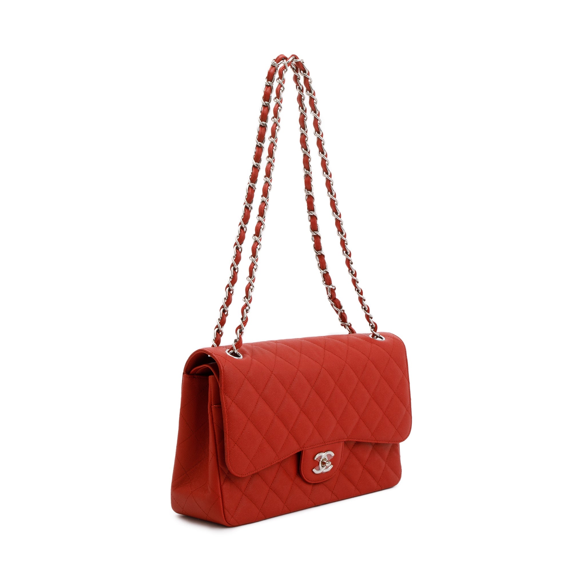 Chanel Red Caviar Classic Jumbo Double Flap Bag w/ Authenticity Card