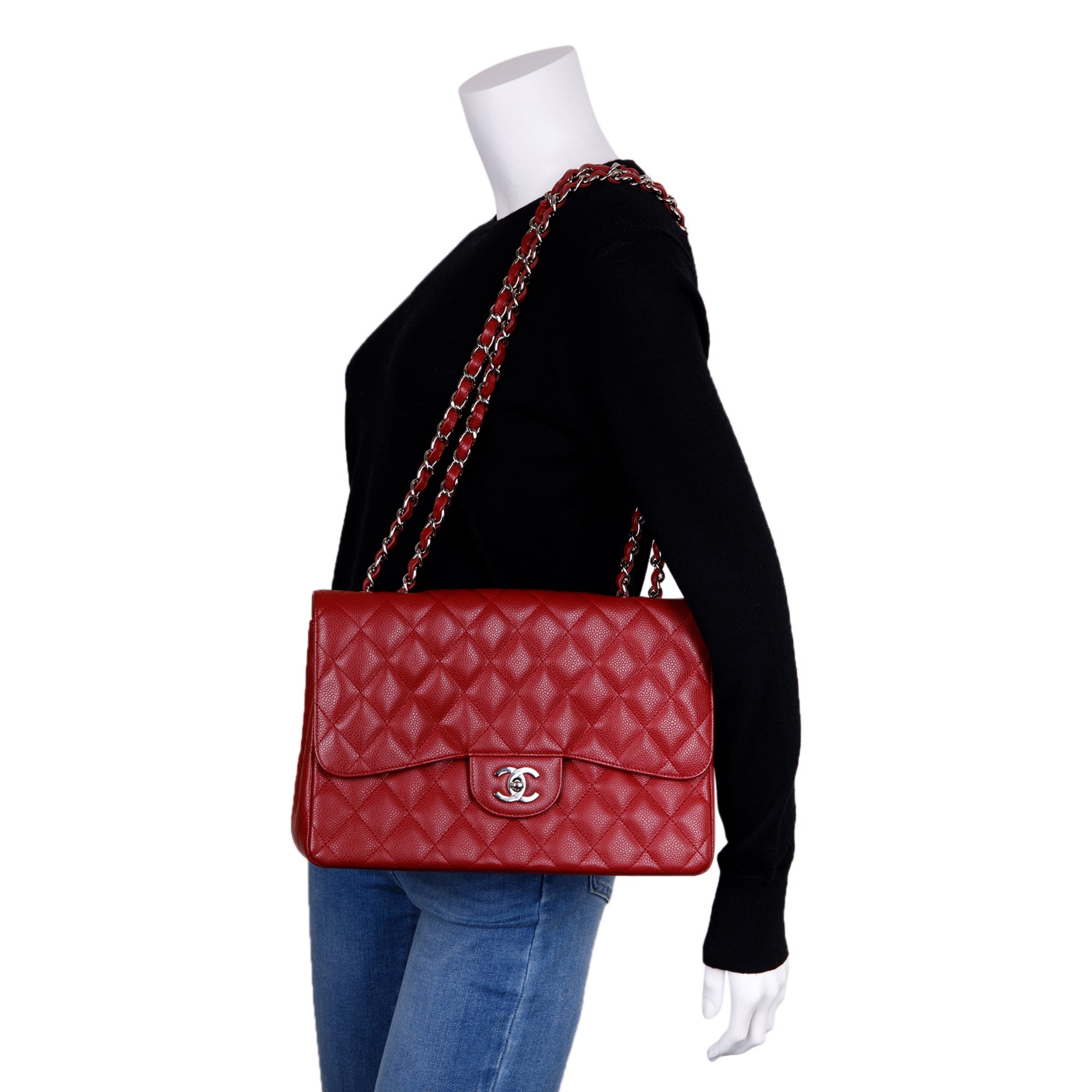 Chanel Red Caviar Classic Jumbo Single Flap Bag