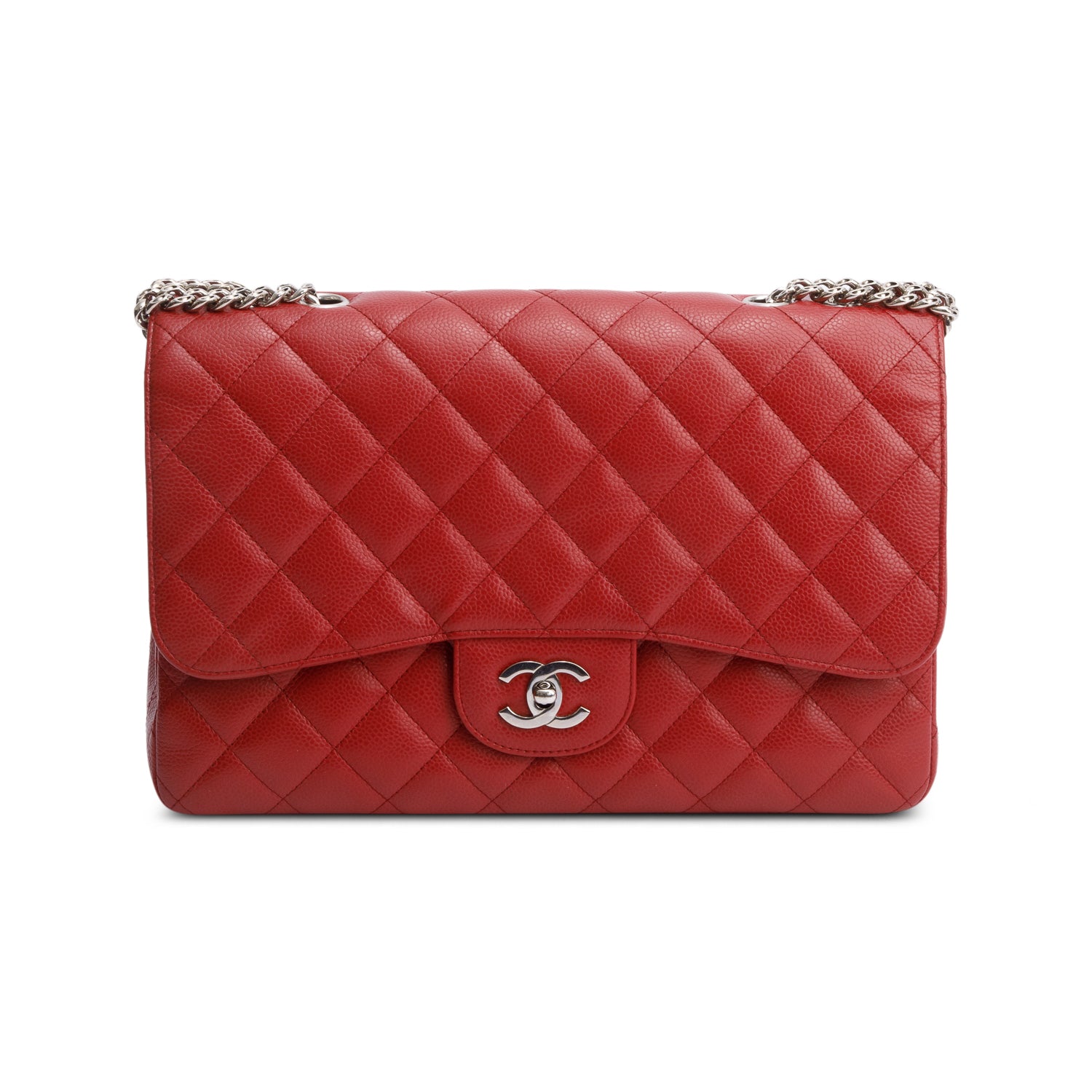 Chanel Red Caviar Classic Jumbo Single Flap Bag w/ Box & Authenticity Card