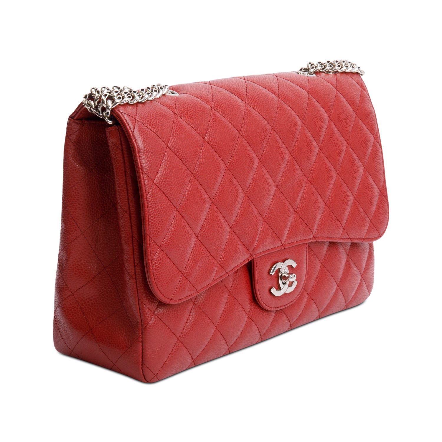 Chanel Red Caviar Classic Jumbo Single Flap Bag w/ Box & Authenticity Card