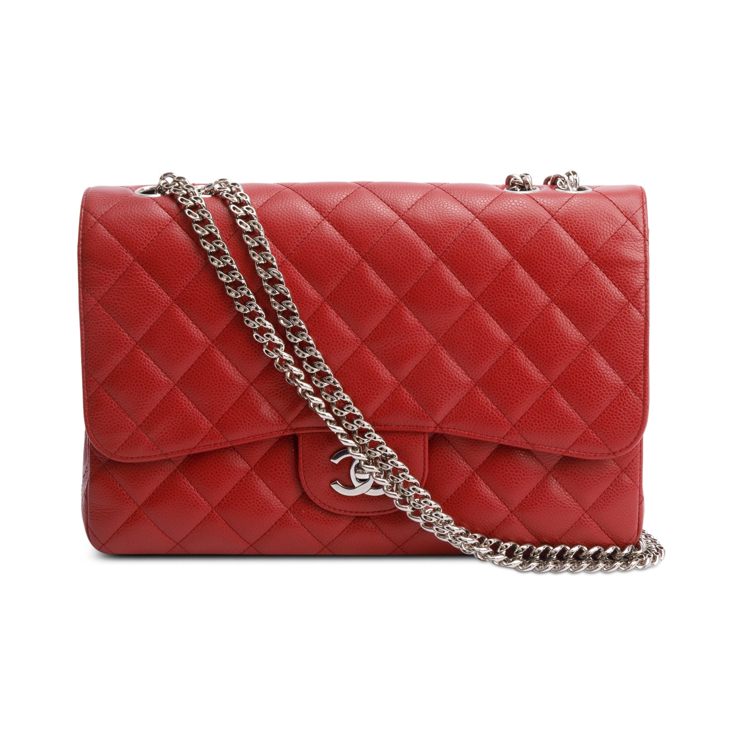 Chanel Red Caviar Classic Jumbo Single Flap Bag w/ Box & Authenticity Card