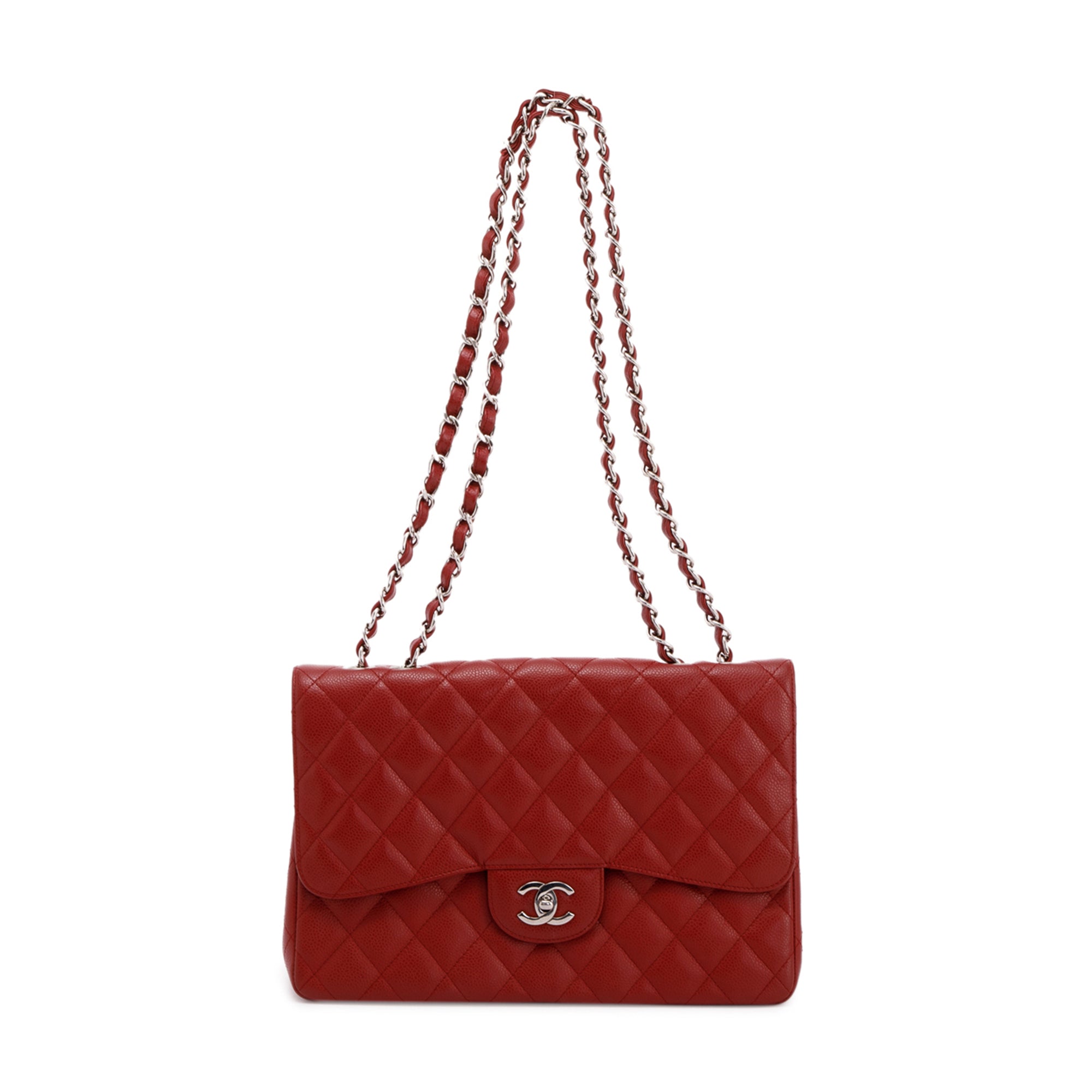 Chanel Red Caviar Classic Jumbo Single Flap Bag