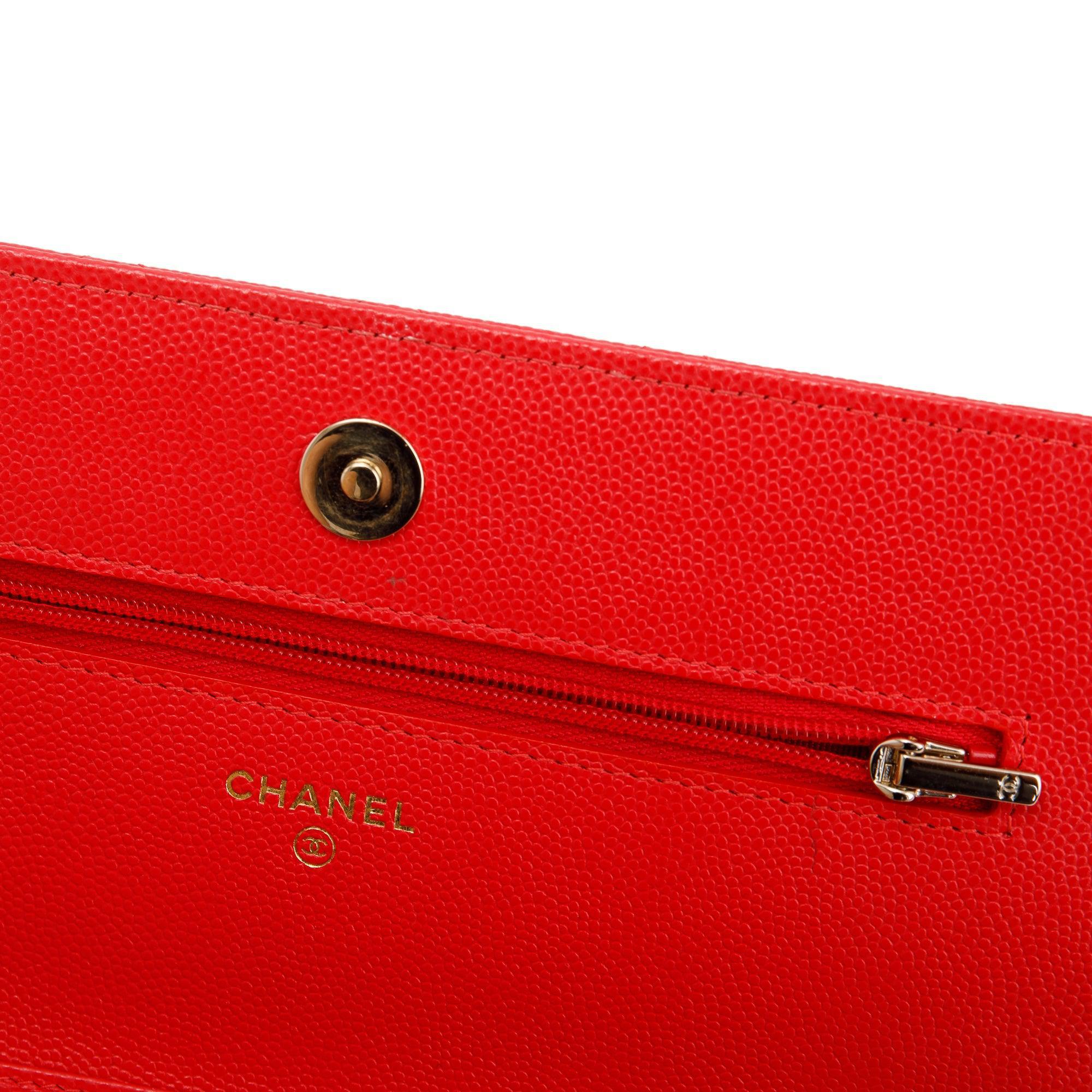 Chanel Red Caviar Classic Wallet on Chain w/ Box & Authenticity Card