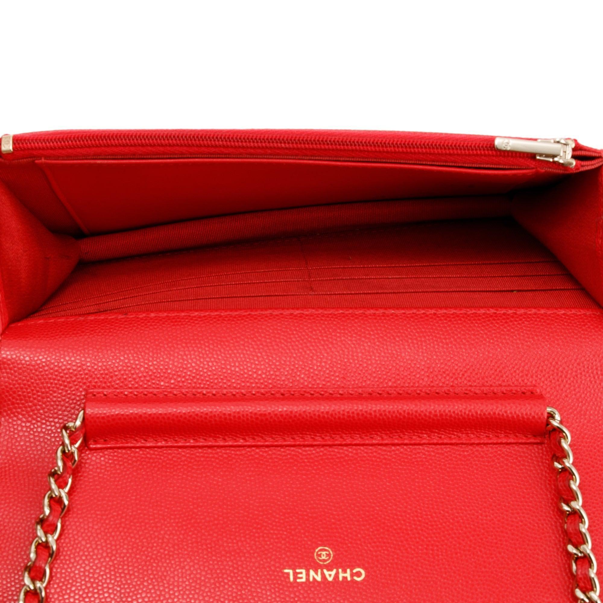 Chanel Red Caviar Classic Wallet on Chain w/ Box & Authenticity Card