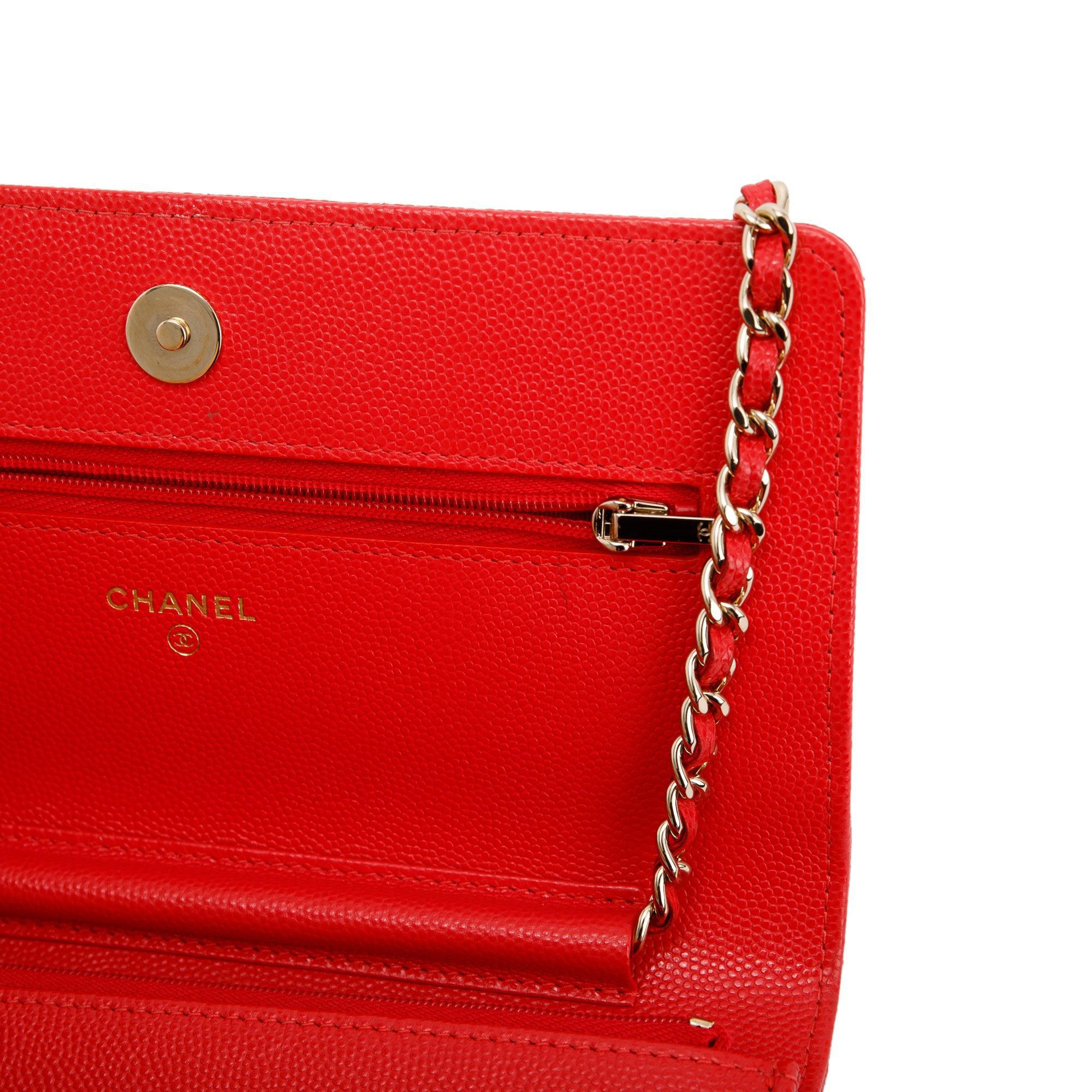 Chanel Red Caviar Classic Wallet on Chain w/ Box & Authenticity Card