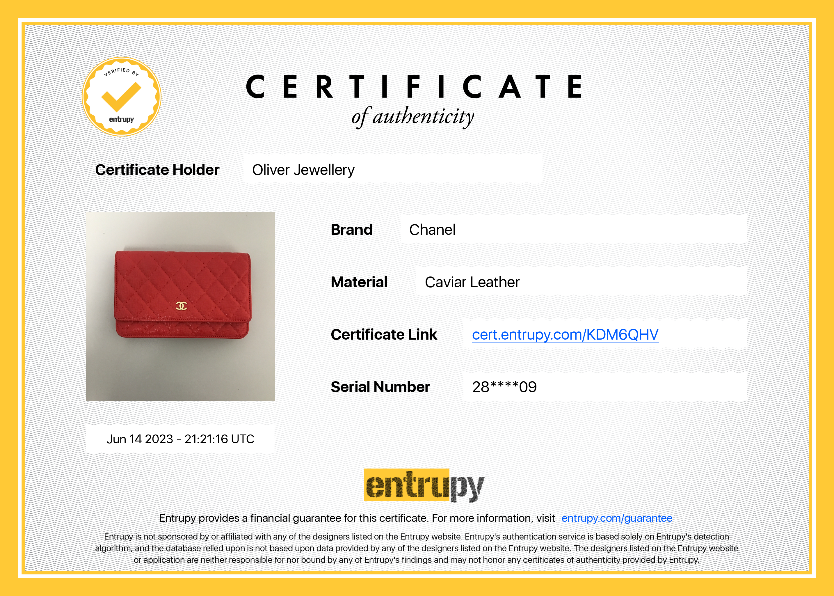 Chanel Red Caviar Classic Wallet on Chain w/ Box & Authenticity Card