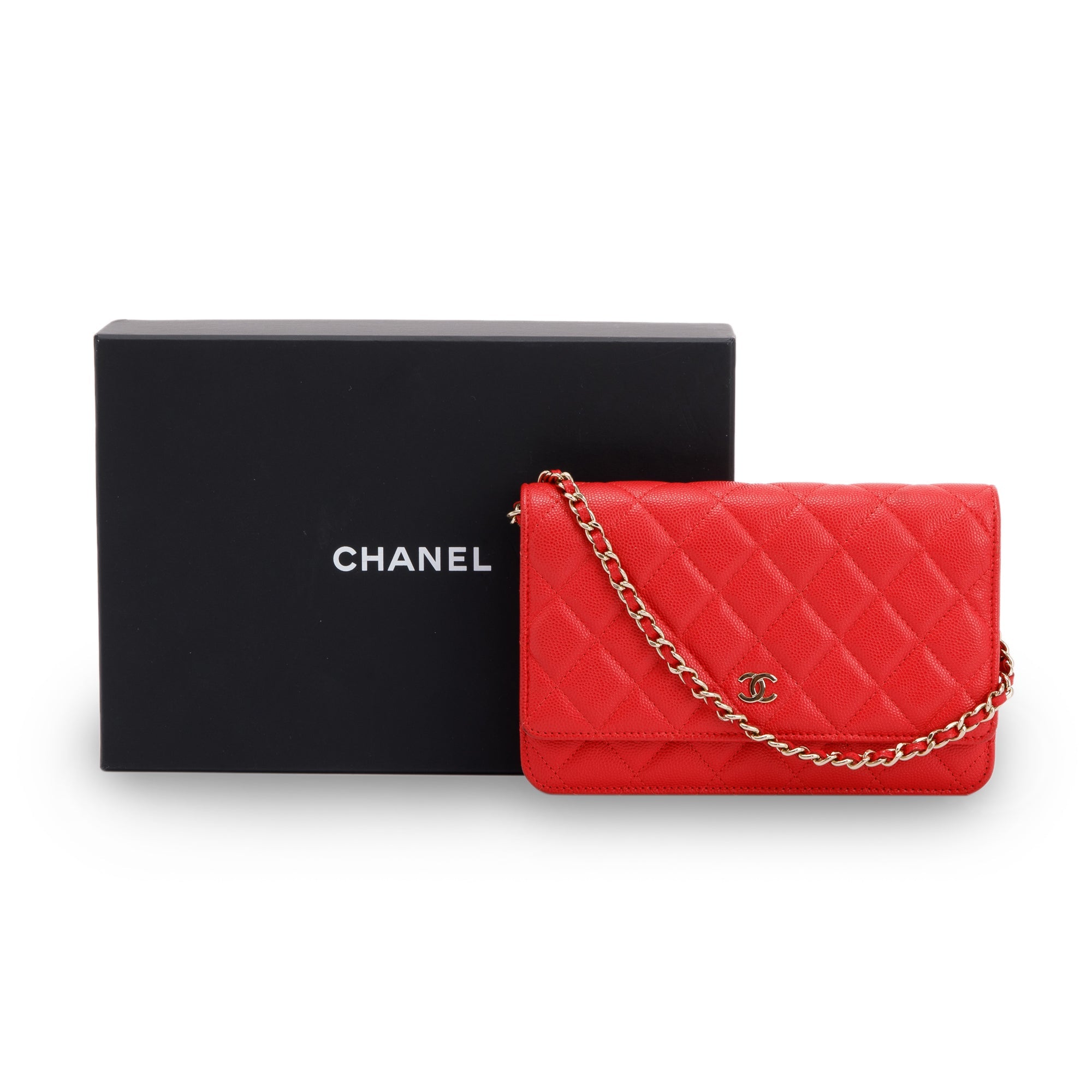 Chanel Red Caviar Classic Wallet on Chain w/ Box & Authenticity Card