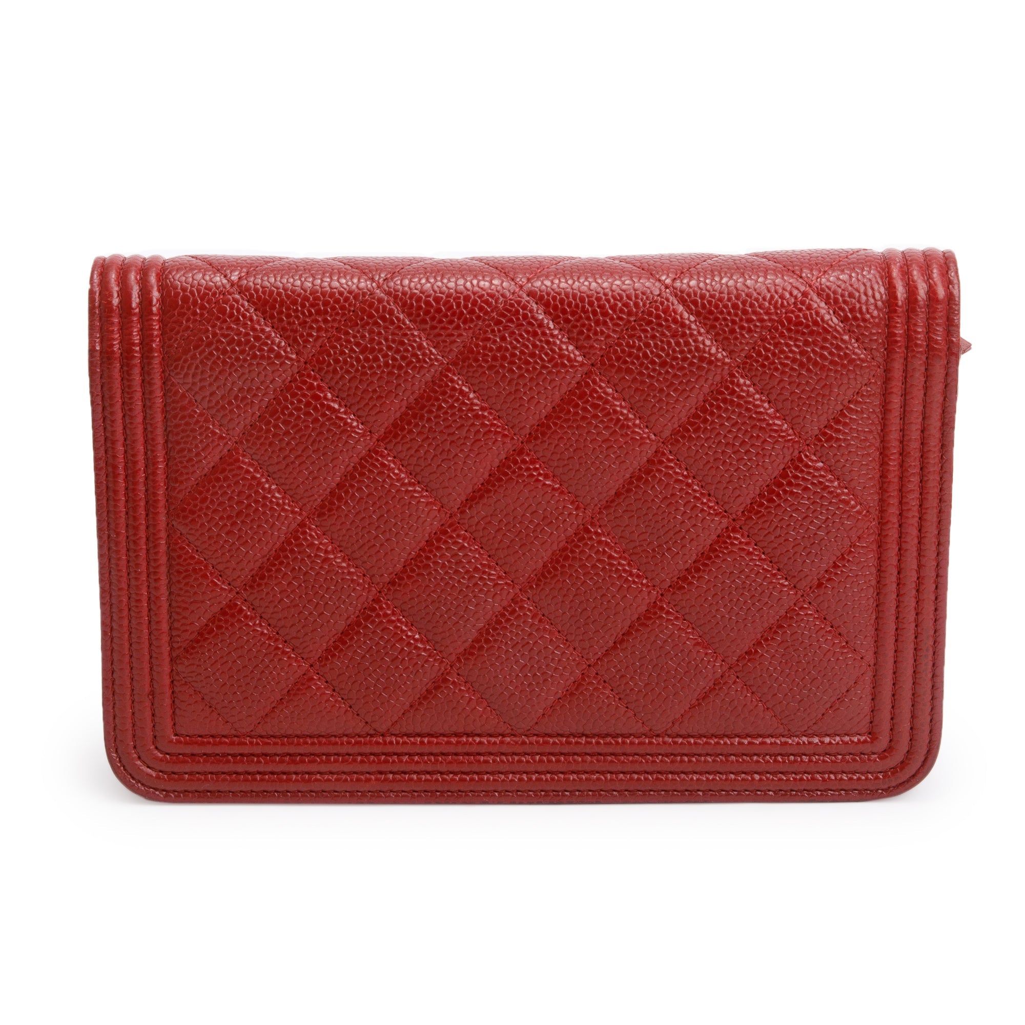 Chanel Red Caviar Leather Boy Wallet on Chain