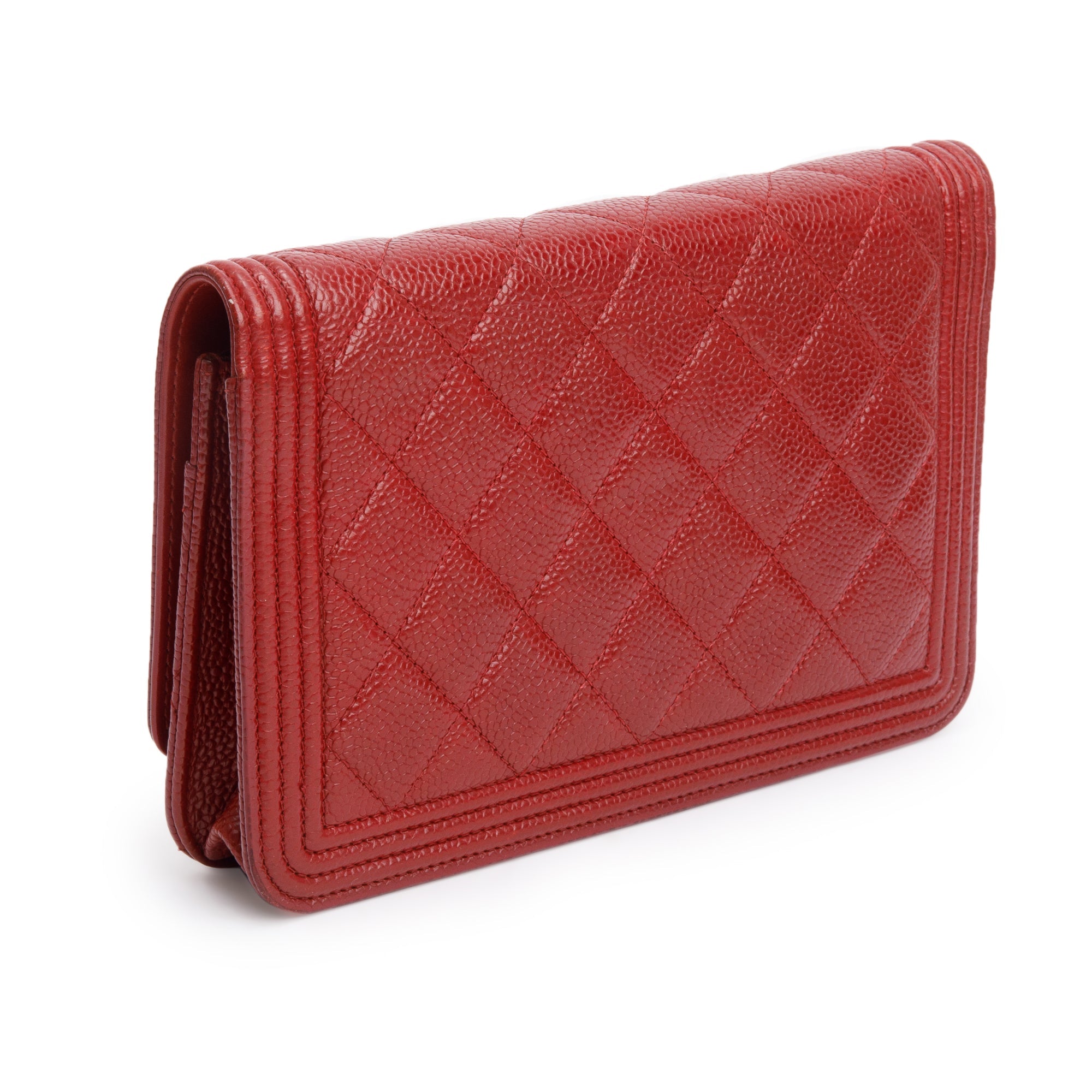 Chanel Red Caviar Leather Boy Wallet on Chain