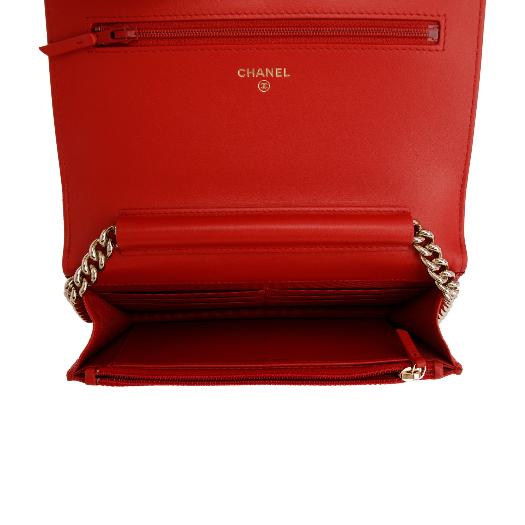 Chanel Red Caviar Leather Boy Wallet on Chain w/ Box & Authenticity Card