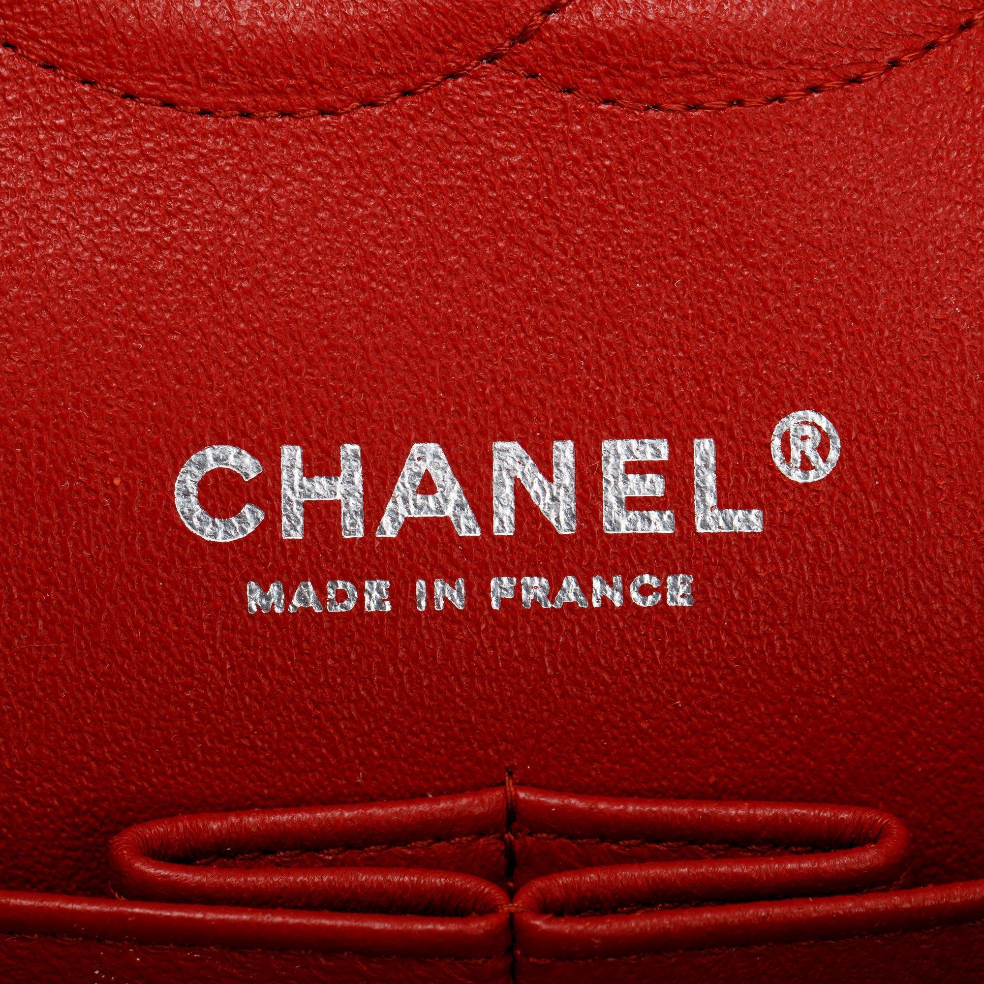 Chanel Red Chevron Calfskin Leather Classic Medium Double Flap Bag