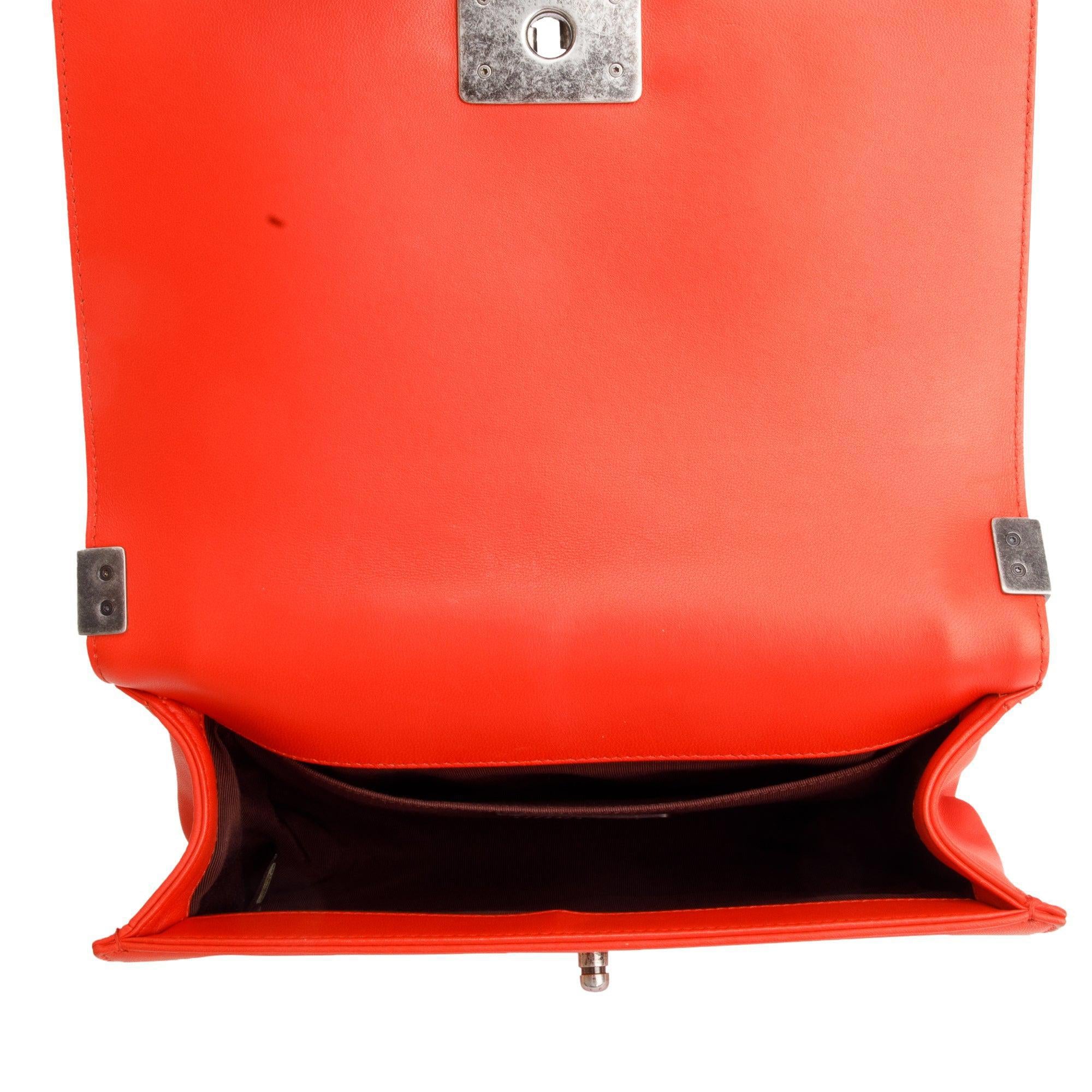 Chanel Red Chevron Calfskin Leather Medium Boy Bag w/ Authenticity Card